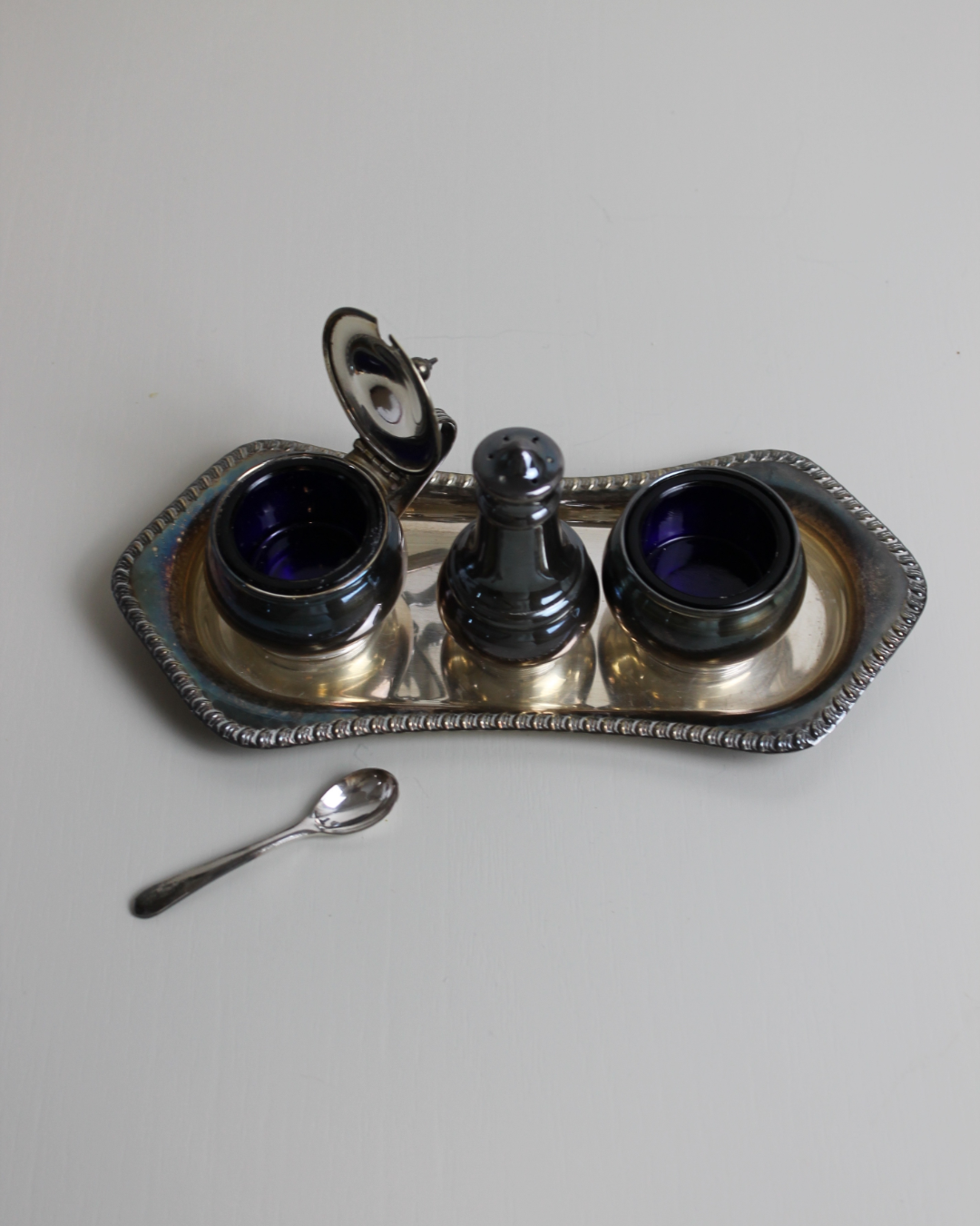 Edwardian Silver-Plated Condiment Set on Serving Tray