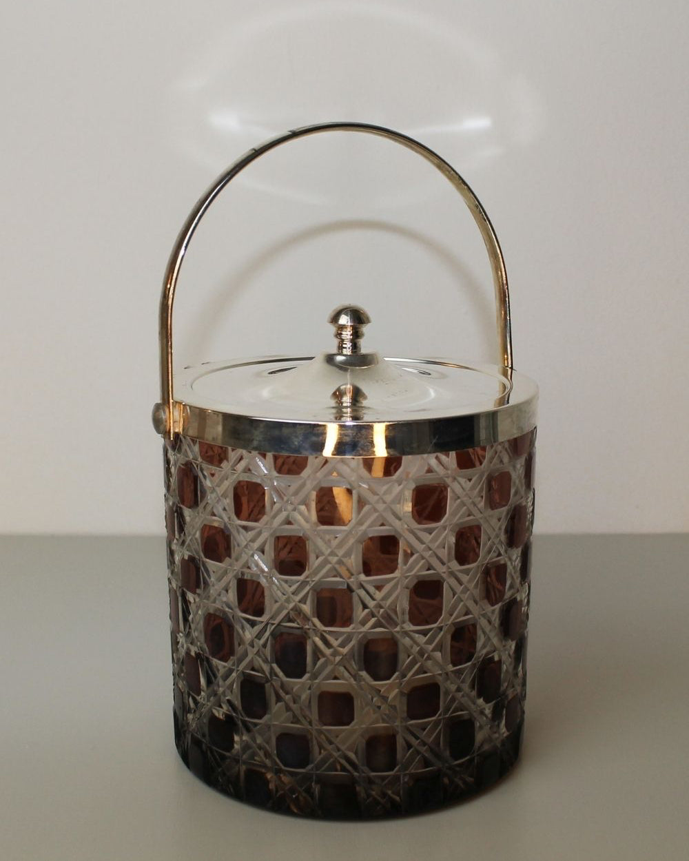 Vintage Cut-Glass Ice Bucket with Silver-Toned Lid and Handle - The Estate