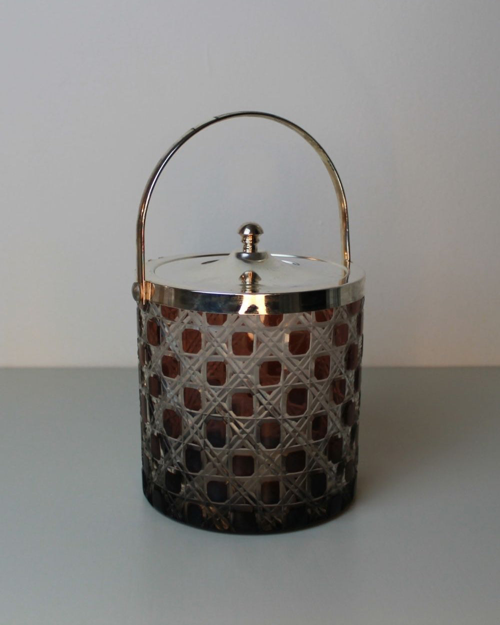 Vintage Cut-Glass Ice Bucket with Silver-Toned Lid and Handle - The Estate