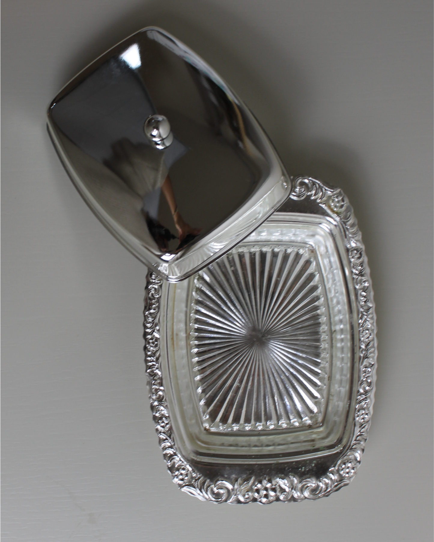 Vintage Silver-Plated Butter Dish with Glass Insert