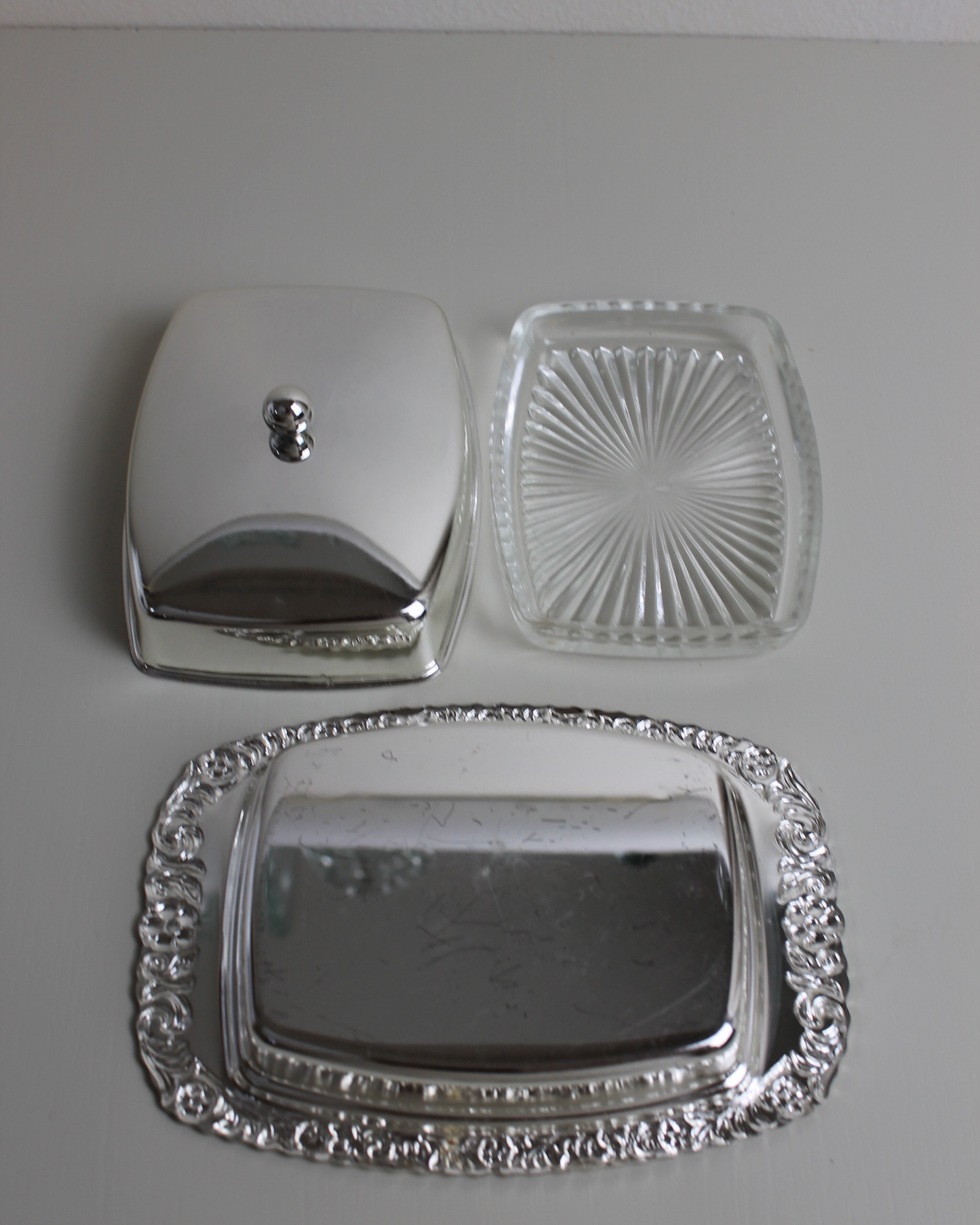 Vintage Silver-Plated Butter Dish with Glass Insert