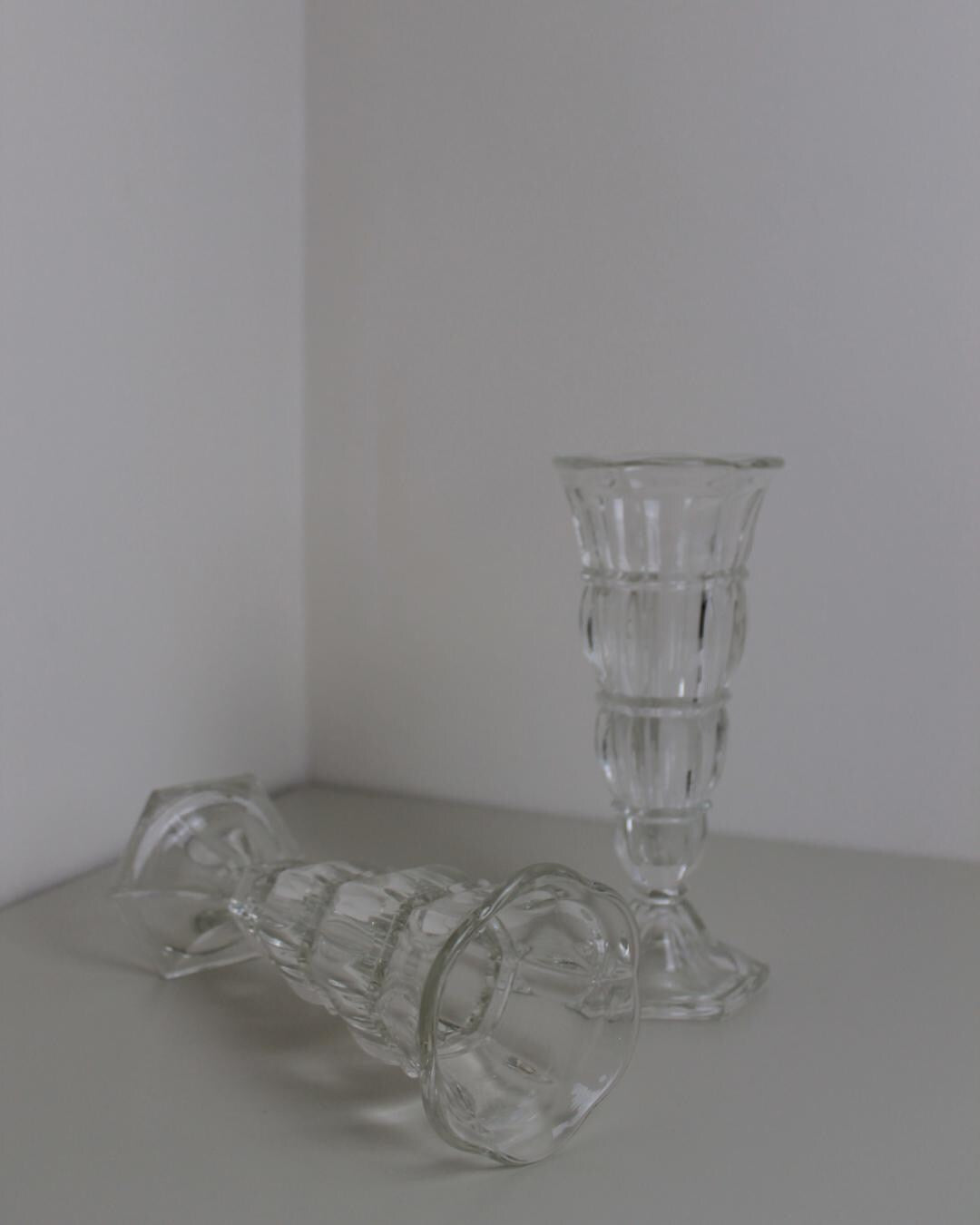Pressed Glass Pedestal Vases with Scalloped Rims – Pair, c.1940s–60s - The Estate