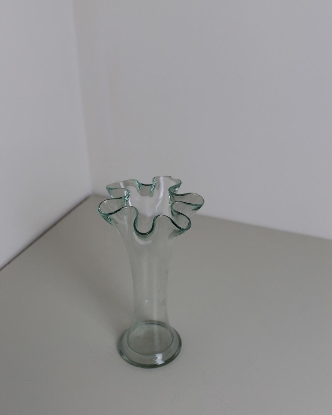 Hand-Blown Recycled Glass Bud Vase with Fluted Rim | Organic Green Tint - The Estate