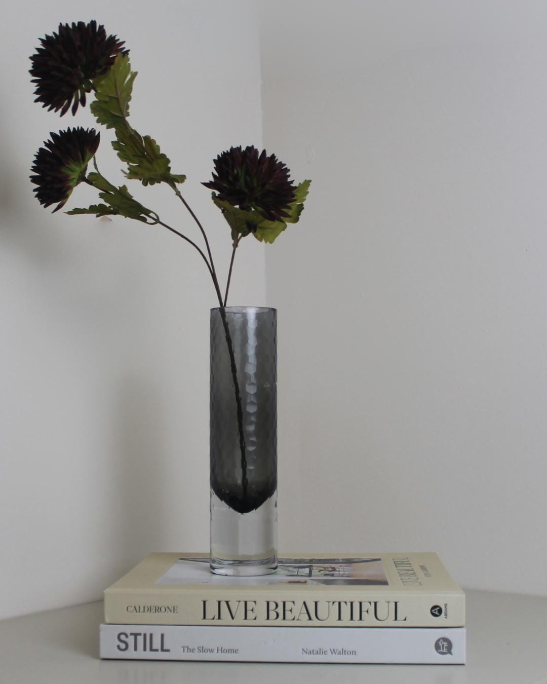 Betty Jackson Grey Textured Glass Bud Vase – Tall Modernist Cylinder, 24cm - The Estate