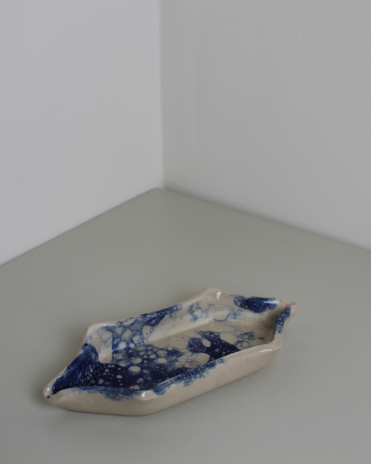 Indigo Bubble-Glaze Studio Pottery Dish – Asymmetrical Trinket / Soap Tray, Contemporary Ceramic - The Estate