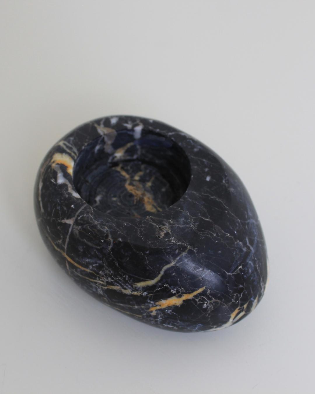 Polished Black Marble Tealight Holder with Sculptural Rounded Form - The Estate