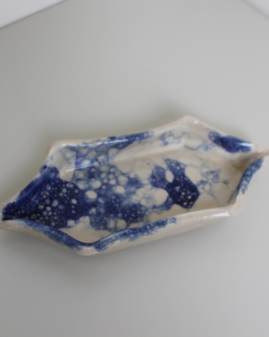 Indigo Bubble-Glaze Studio Pottery Dish – Asymmetrical Trinket / Soap Tray, Contemporary Ceramic - The Estate