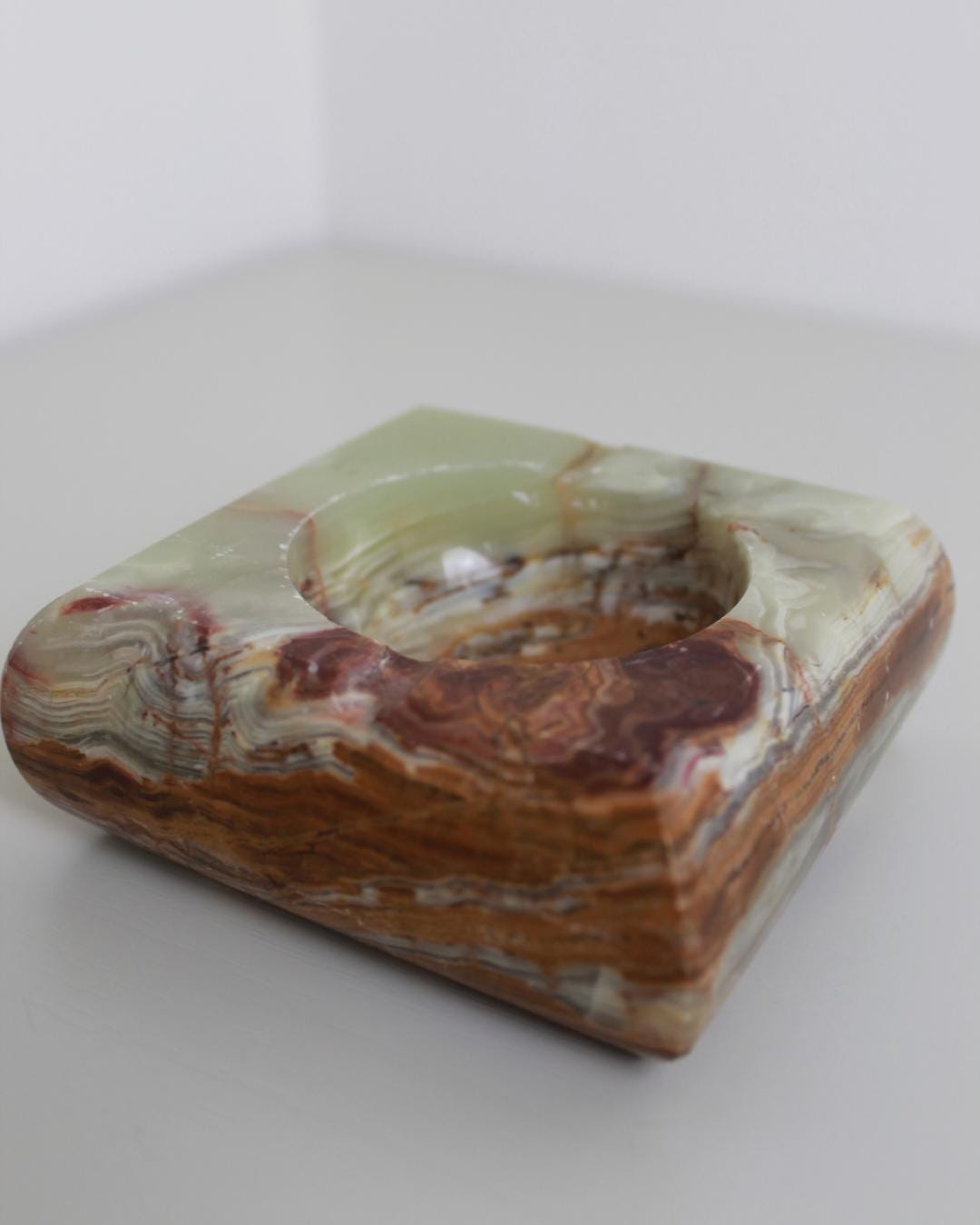 Polished Onyx Stone Ashtray or Trinket Dish, Mid-Century Square Form - The Estate