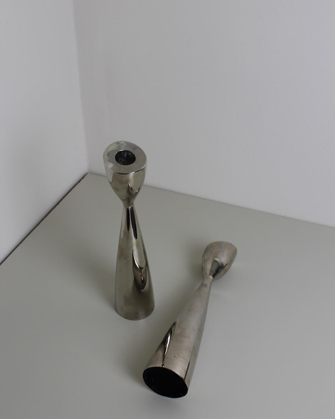 Pair of Mid-Century Modern Sculptural Chrome Candlesticks, 1960s - The Estate