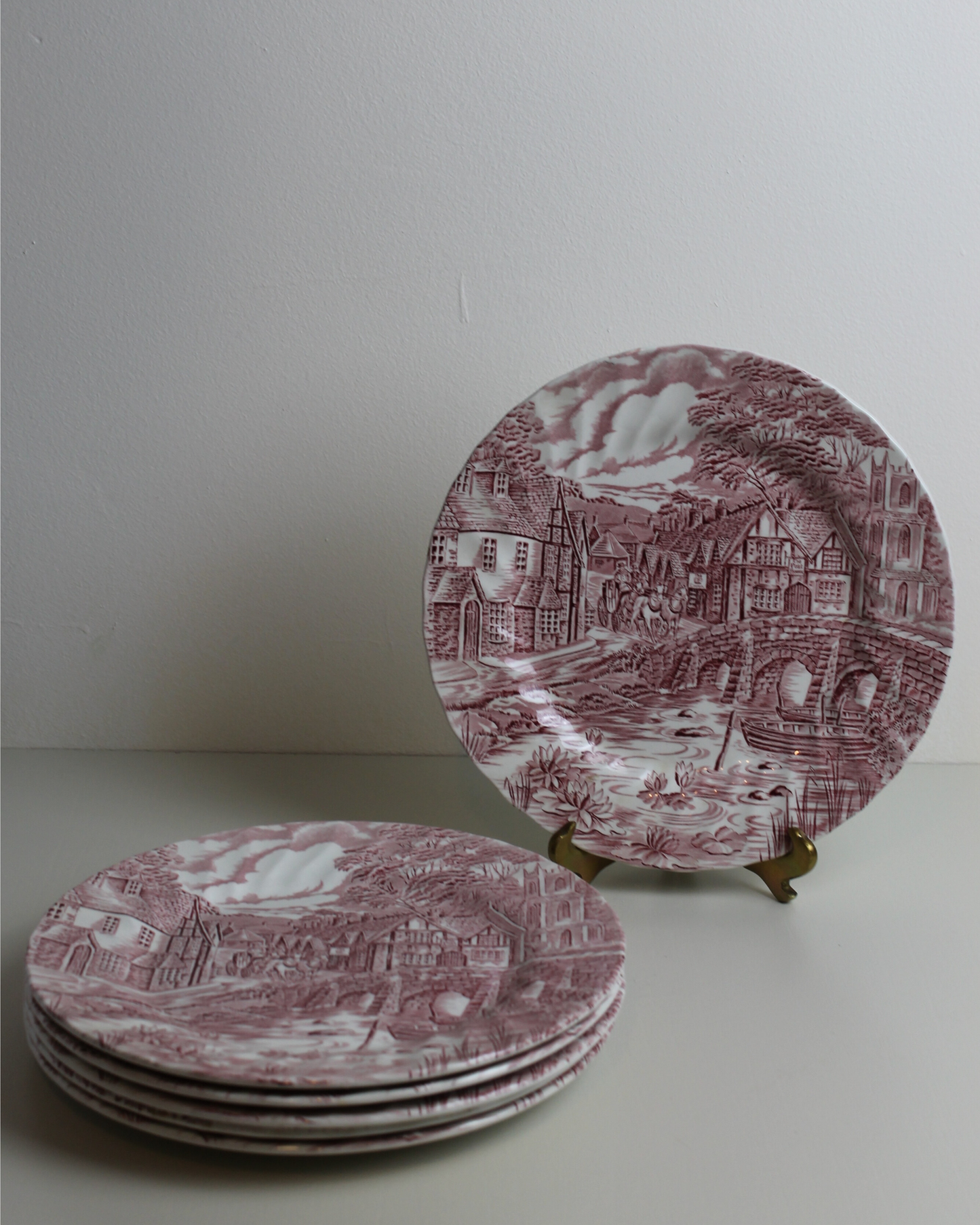 Alfred Meakin “The Post House” Red Transferware Plates