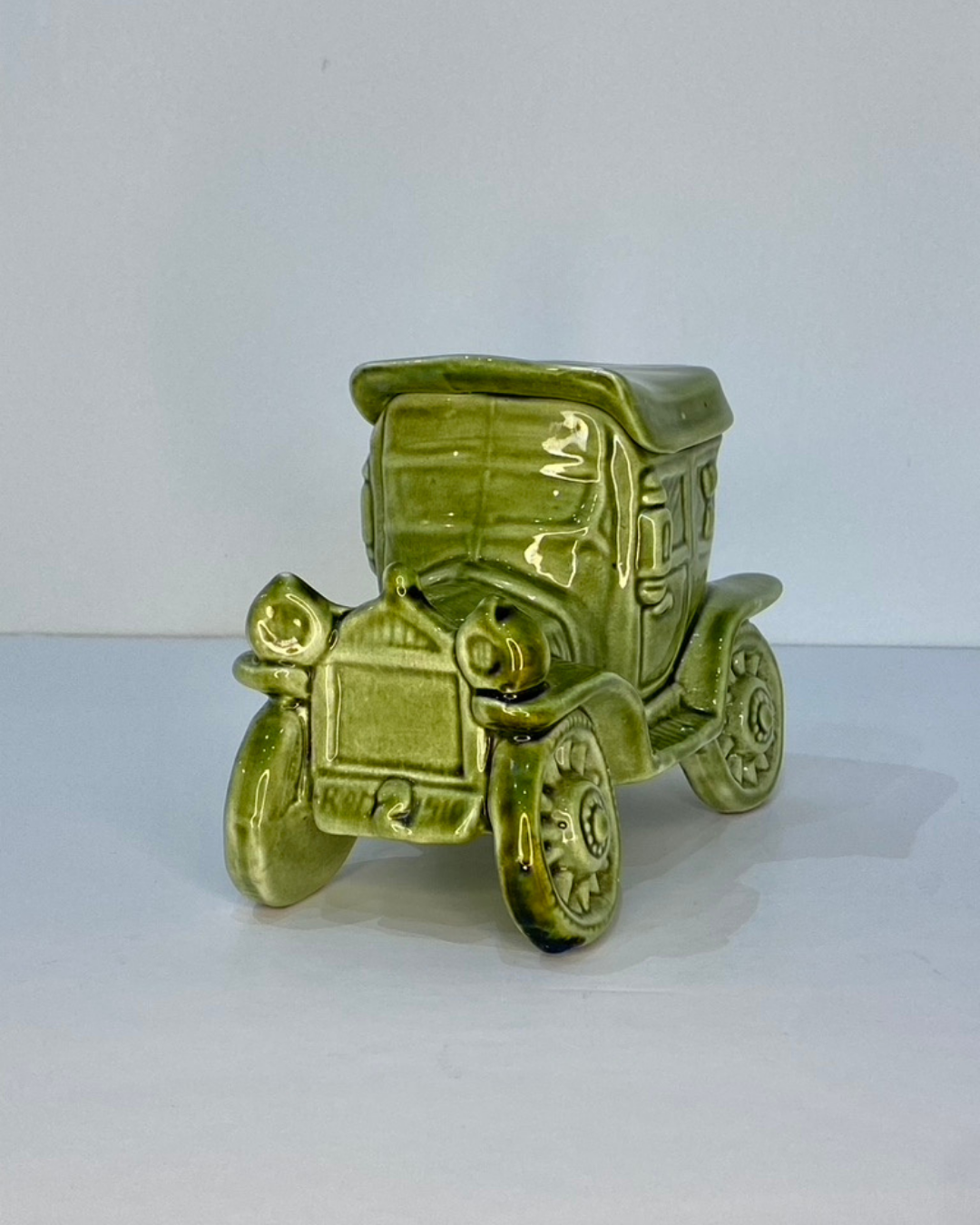 Mid-Century Green Glazed Ceramic Car Ornament, Model T Style, c.1950s - The Estate