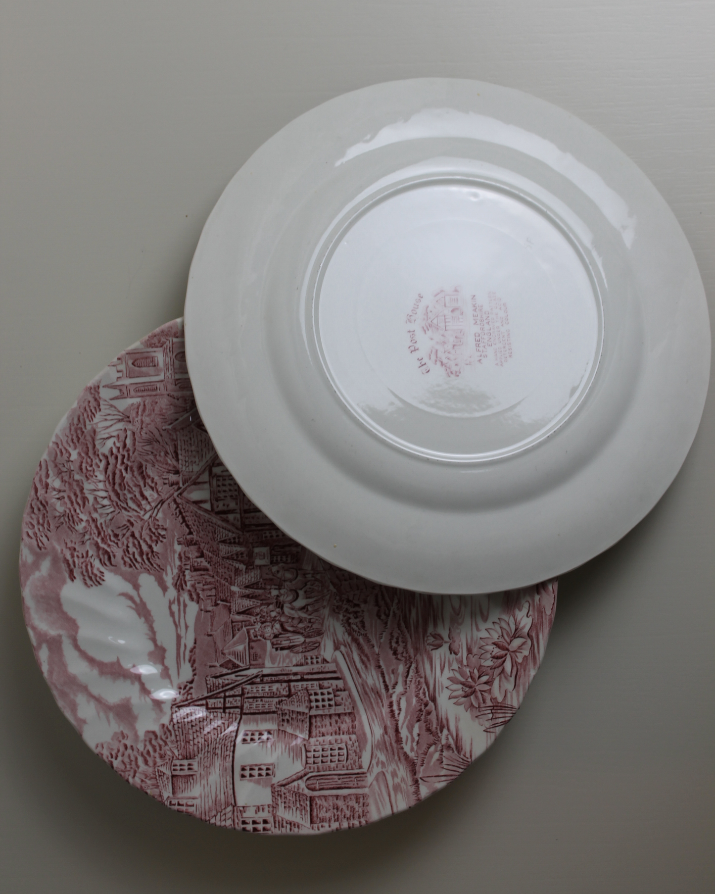 Alfred Meakin “The Post House” Red Transferware Plates