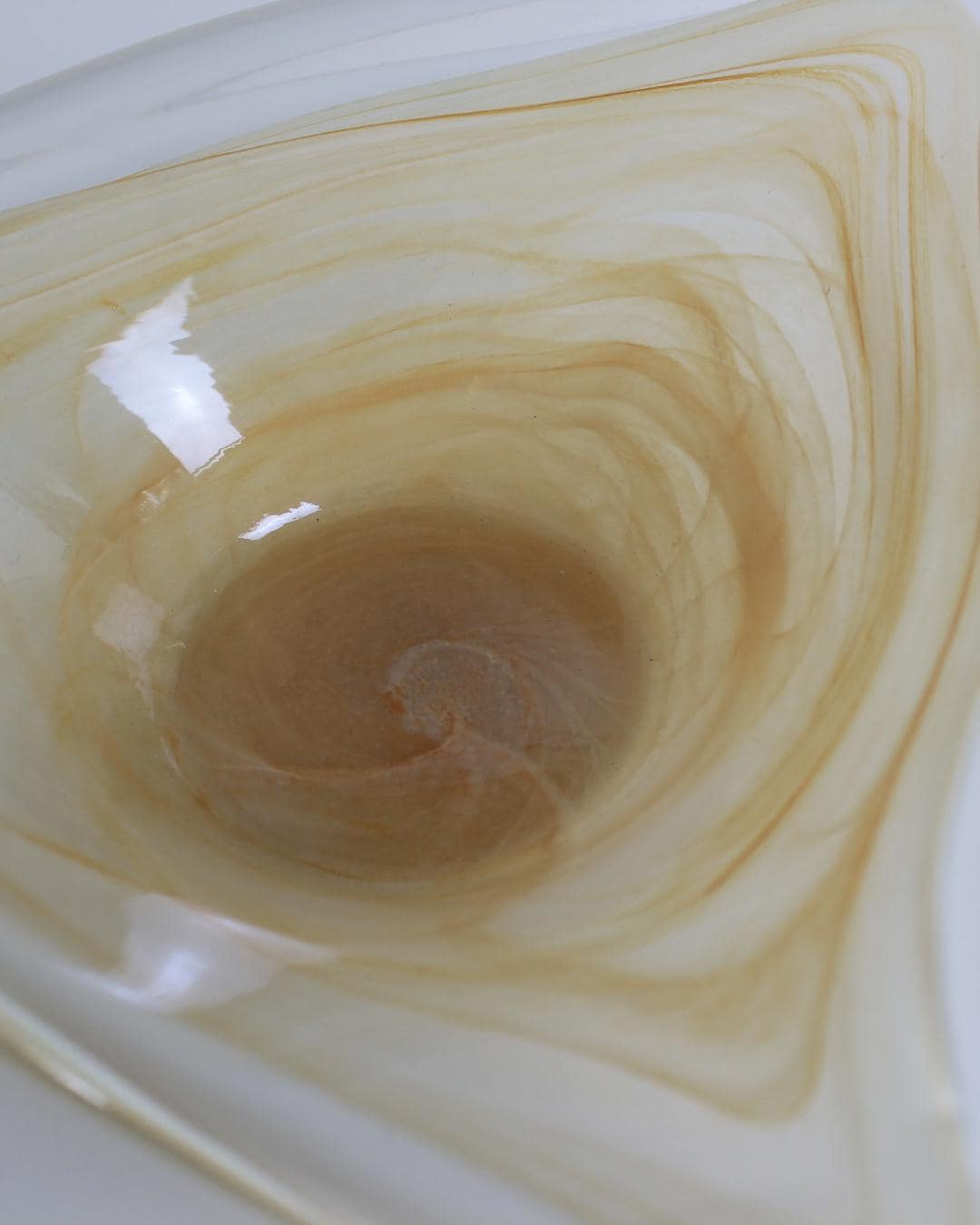 Murano-Style Swirled Glass Triangular Bowl – Amber & White – Mid-Century Modern - The Estate