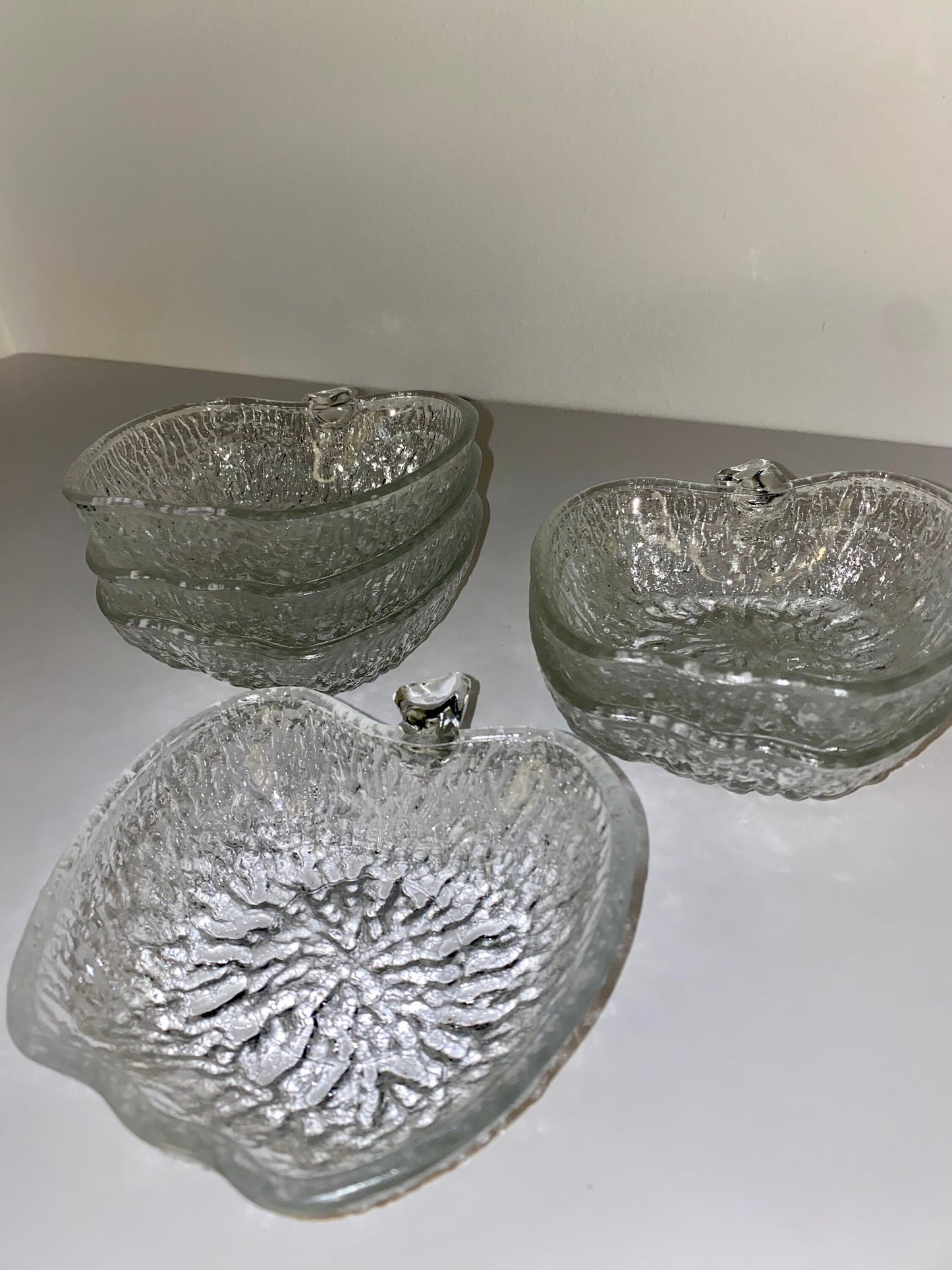 Set of 6 Apple-Shaped Pressed Glass Bowls, Mid-Century Textured Glass - The Estate