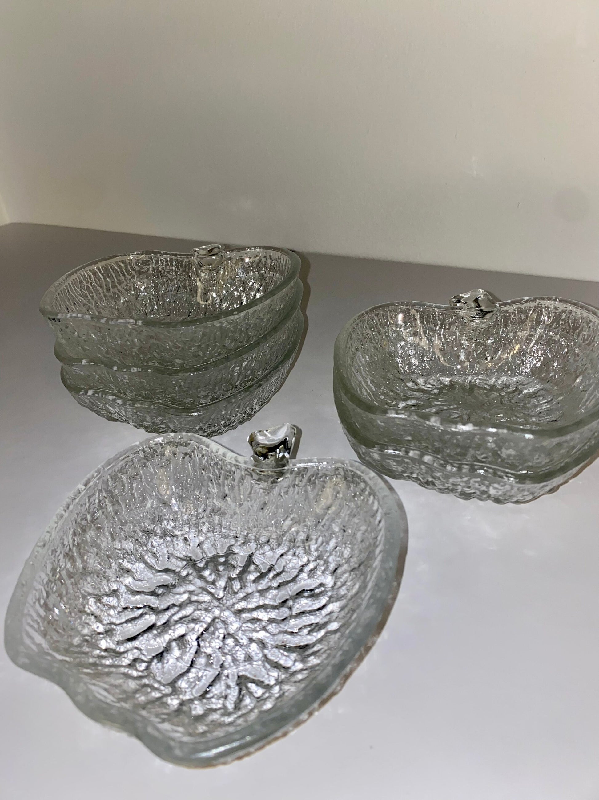 Set of 6 Apple-Shaped Pressed Glass Bowls, Mid-Century Textured Glass - The Estate
