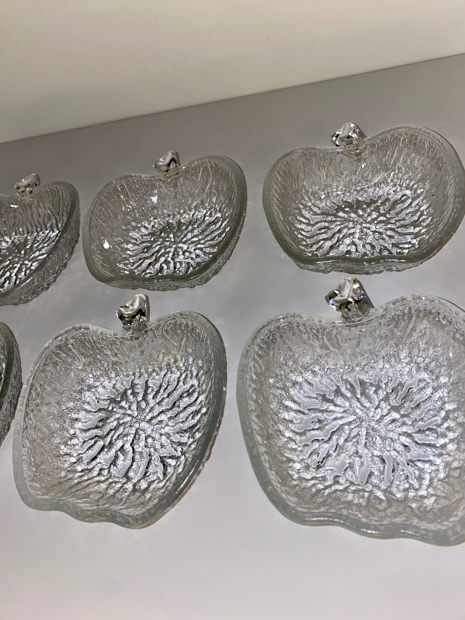 Set of 6 Apple-Shaped Pressed Glass Bowls, Mid-Century Textured Glass - The Estate