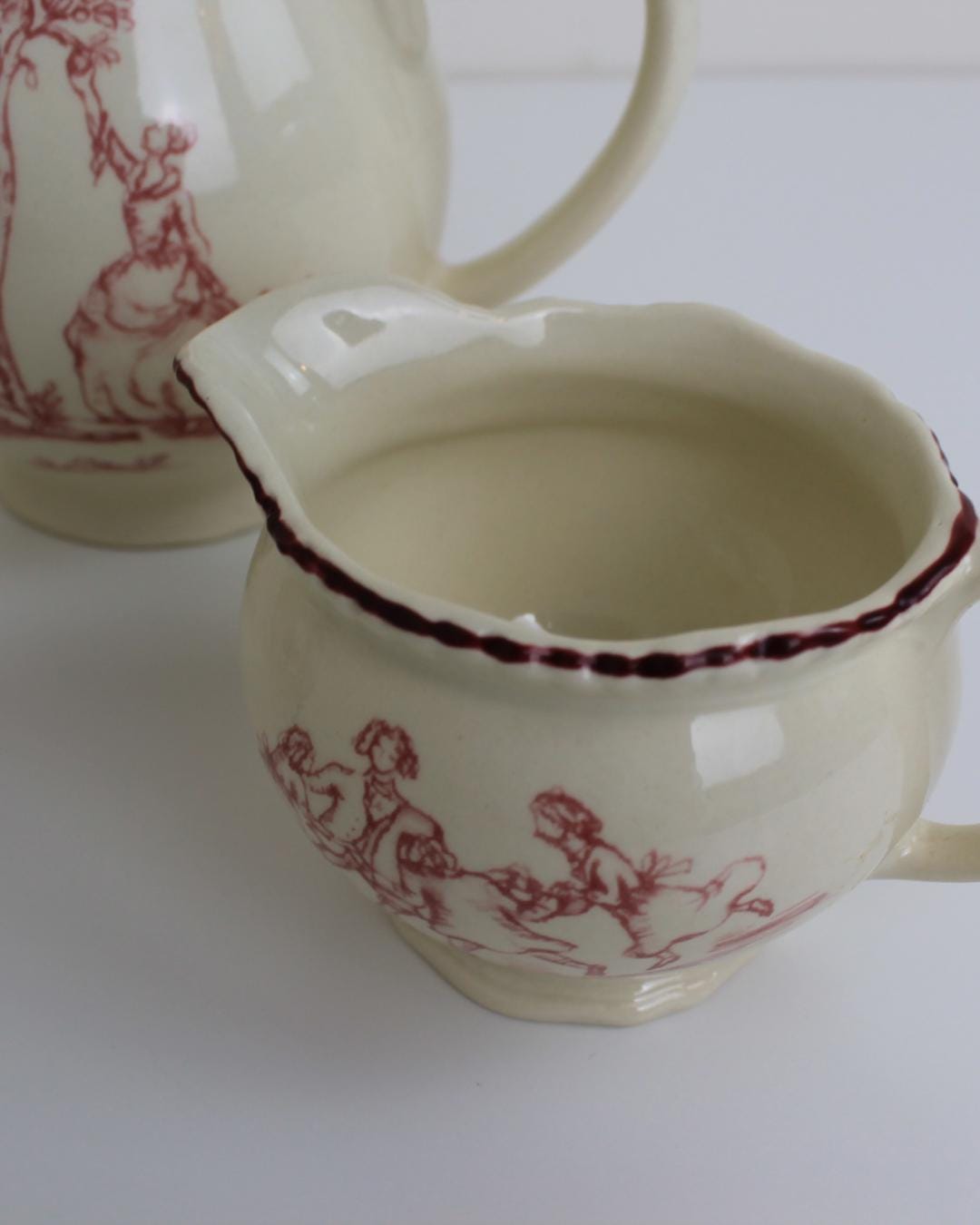 Staffordshire Potteries Red Transferware Teapot, Jug & Sugar Bowl Set – Mid-Century English - The Estate