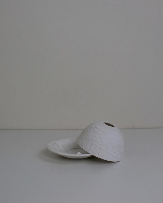 White Ceramic Tealight Dome Holder with Floral Embossed Pattern - The Estate