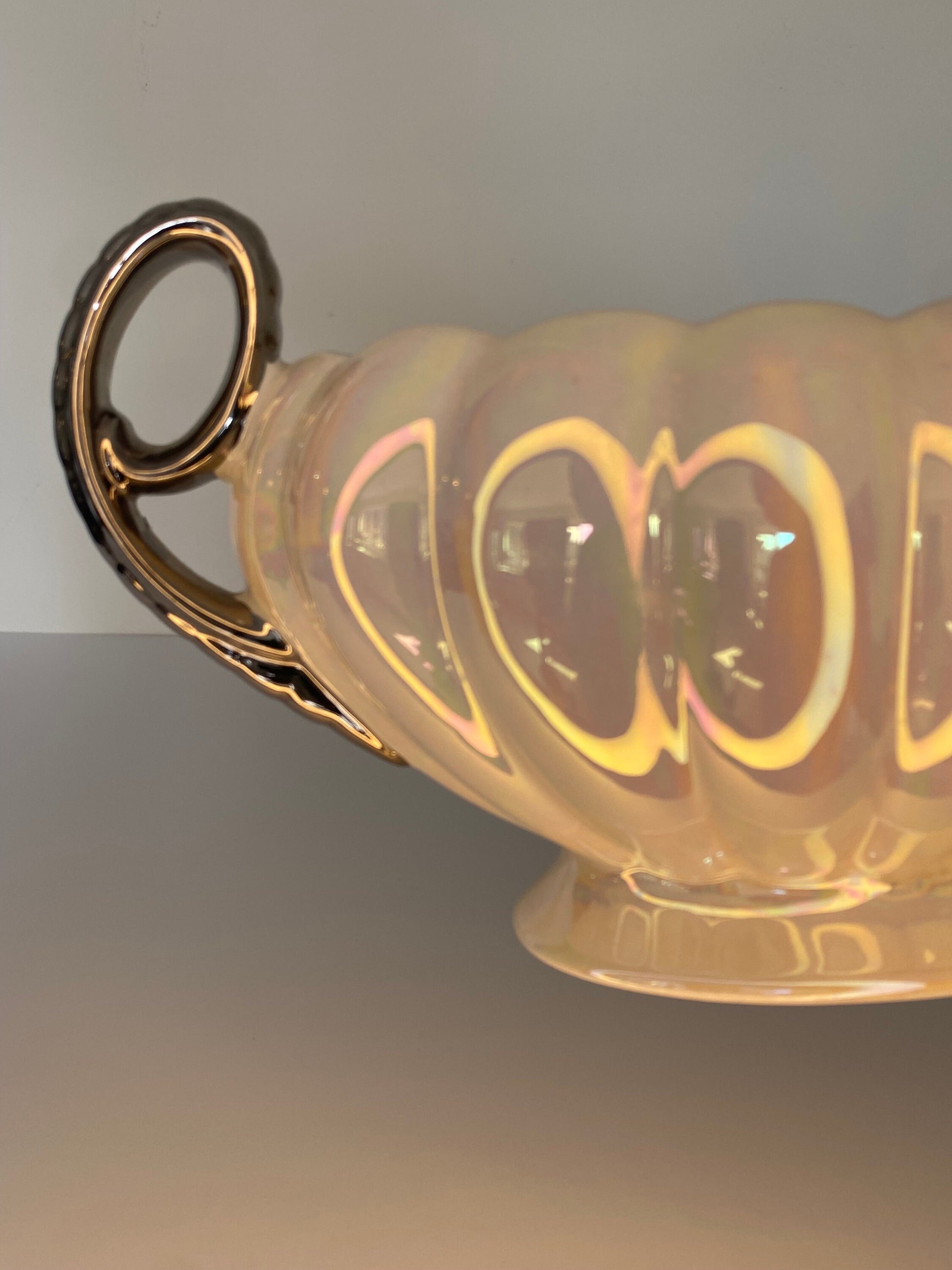 Pearlescent Lusterware Bowl with Scroll Handles, J. Wood & Sons, 1950s English C - The Estate
