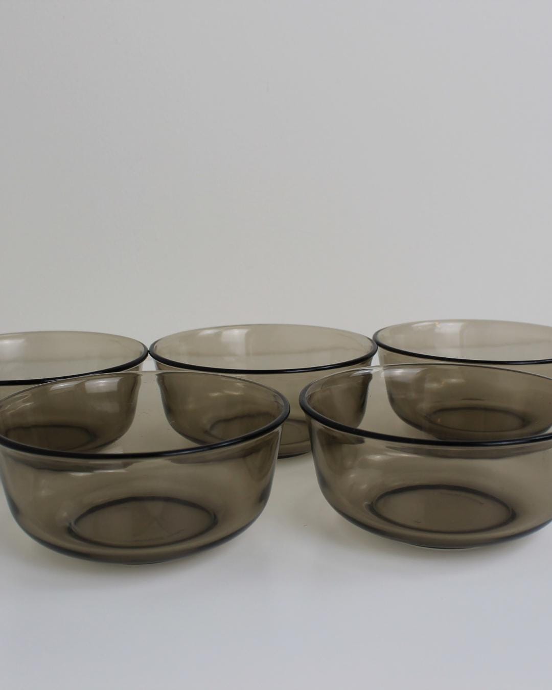 Set of 5 Arcoroc Smoked Glass Dessert Bowls – Mid-Century French Tableware - The Estate