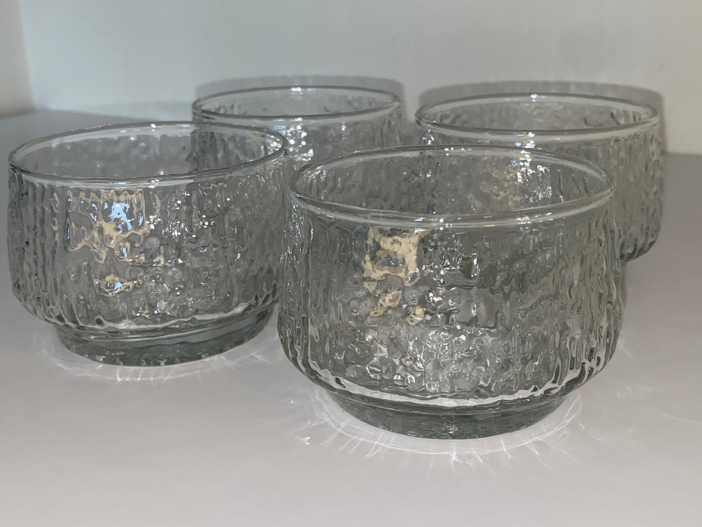 Set of 4 Textured Glass Dessert Bowls, Brutalist Style, Stackable 1970s Glasswar - The Estate
