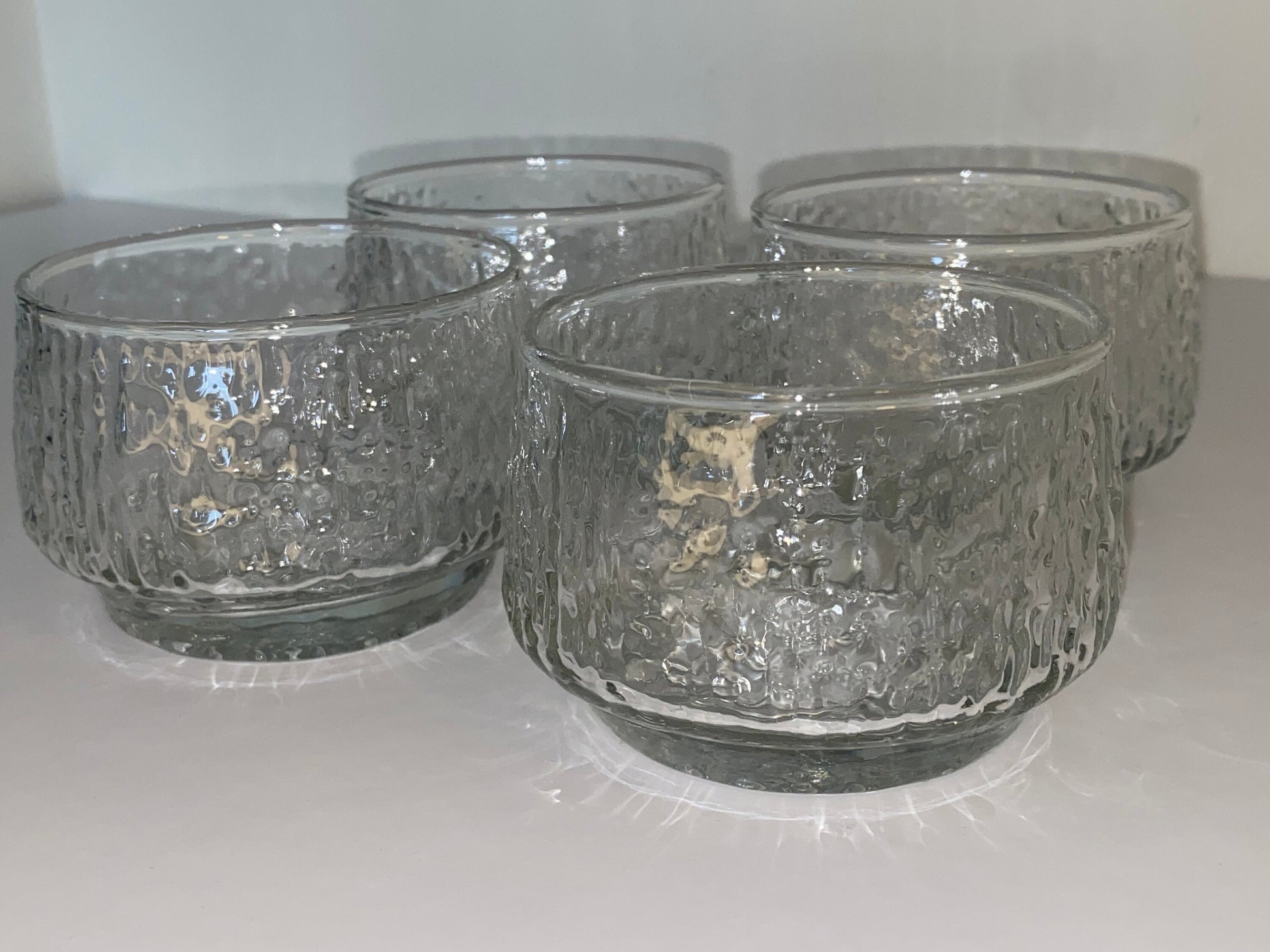 Set of 4 Textured Glass Dessert Bowls, Brutalist Style, Stackable 1970s Glasswar - The Estate