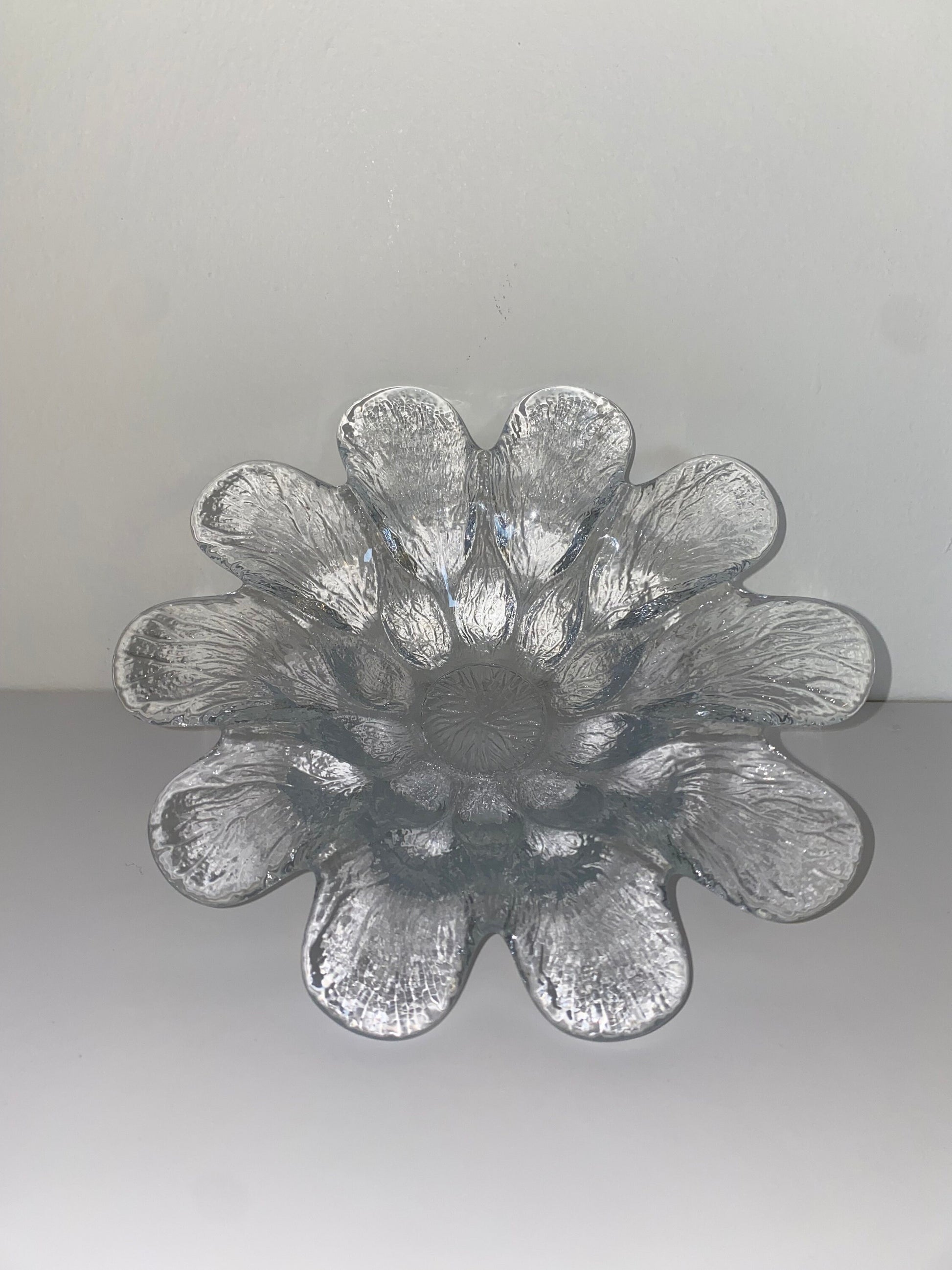 Scandinavian Style Pressed Glass Flower Bowl, Mid-Century Clear Textured Glass - The Estate