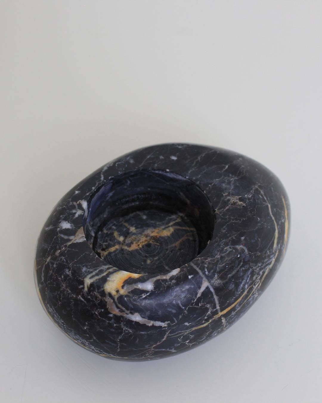 Polished Black Marble Tealight Holder with Sculptural Rounded Form - The Estate