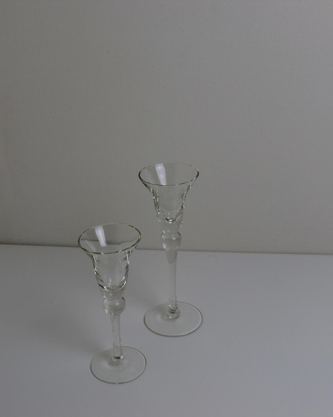 Slim Scandinavian-Style Crystal Taper Candle Holders — Pair, 1980s Minimalist Glass - The Estate