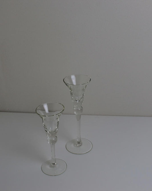 Slim Scandinavian-Style Crystal Taper Candle Holders — Pair, 1980s Minimalist Glass - The Estate