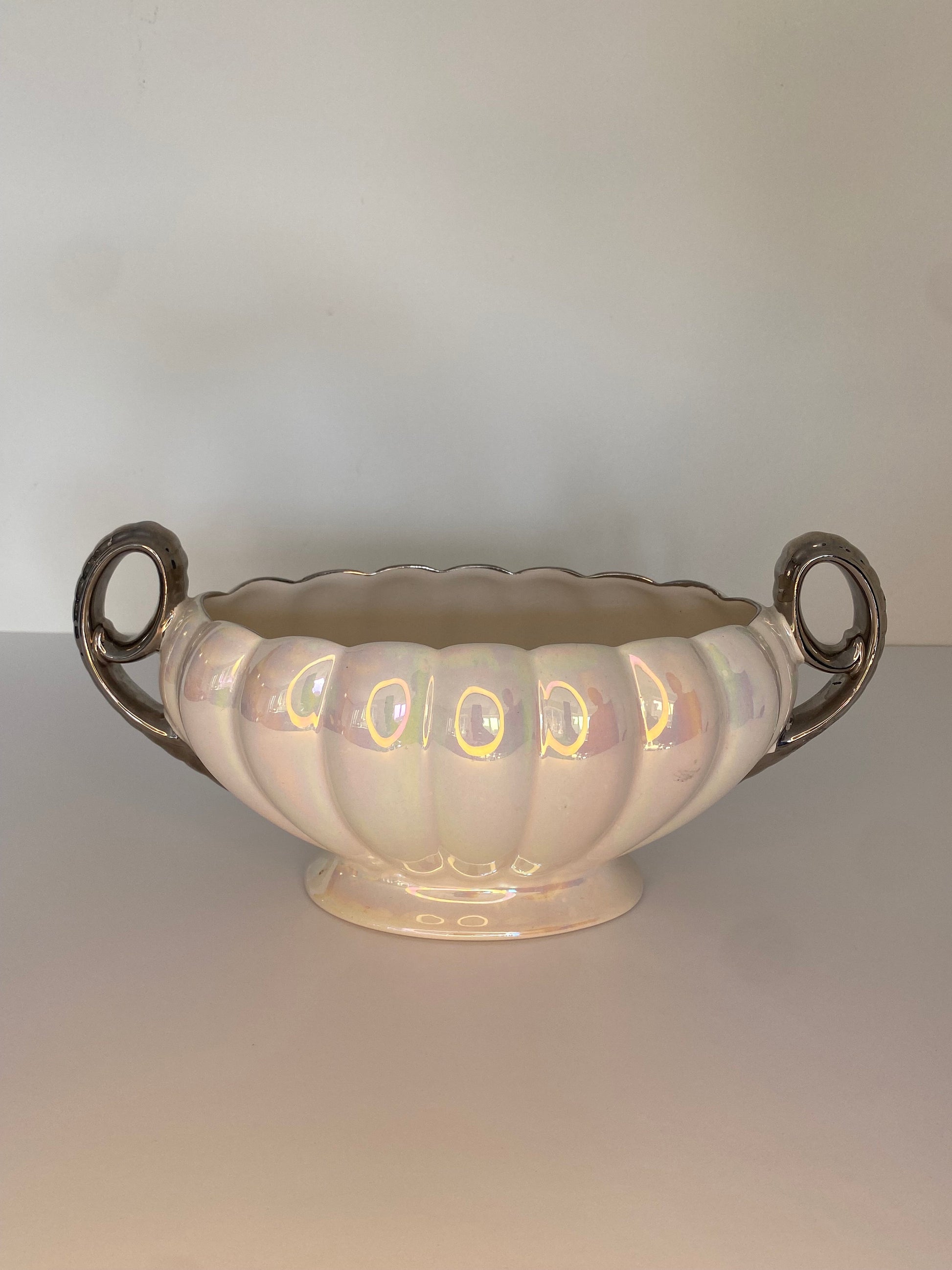 Pearlescent Lusterware Bowl with Scroll Handles, J. Wood & Sons, 1950s English C - The Estate