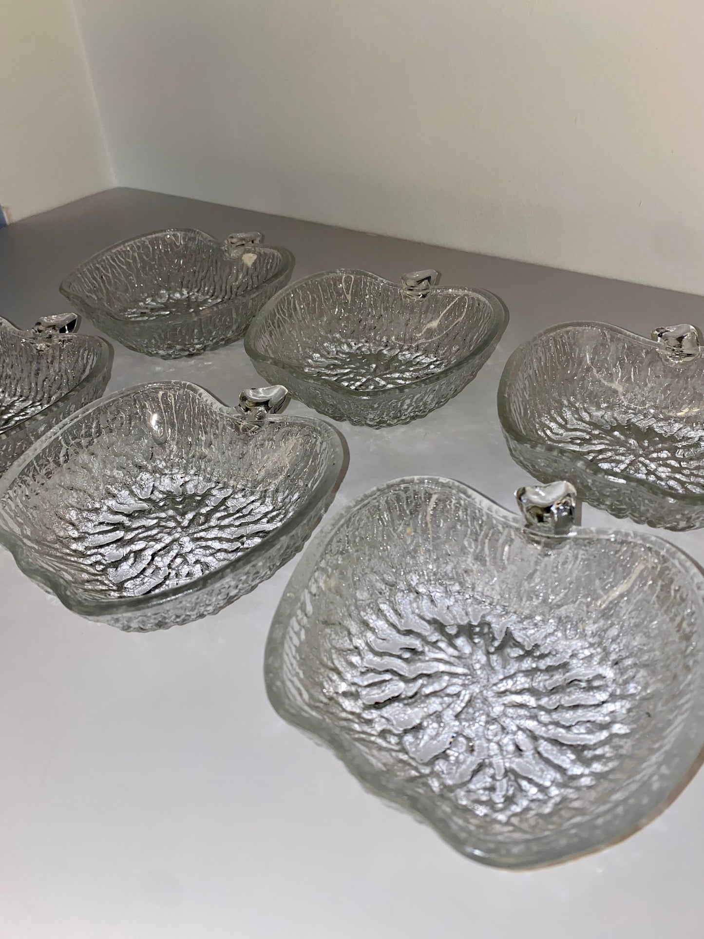 Set of 6 Apple-Shaped Pressed Glass Bowls, Mid-Century Textured Glass - The Estate