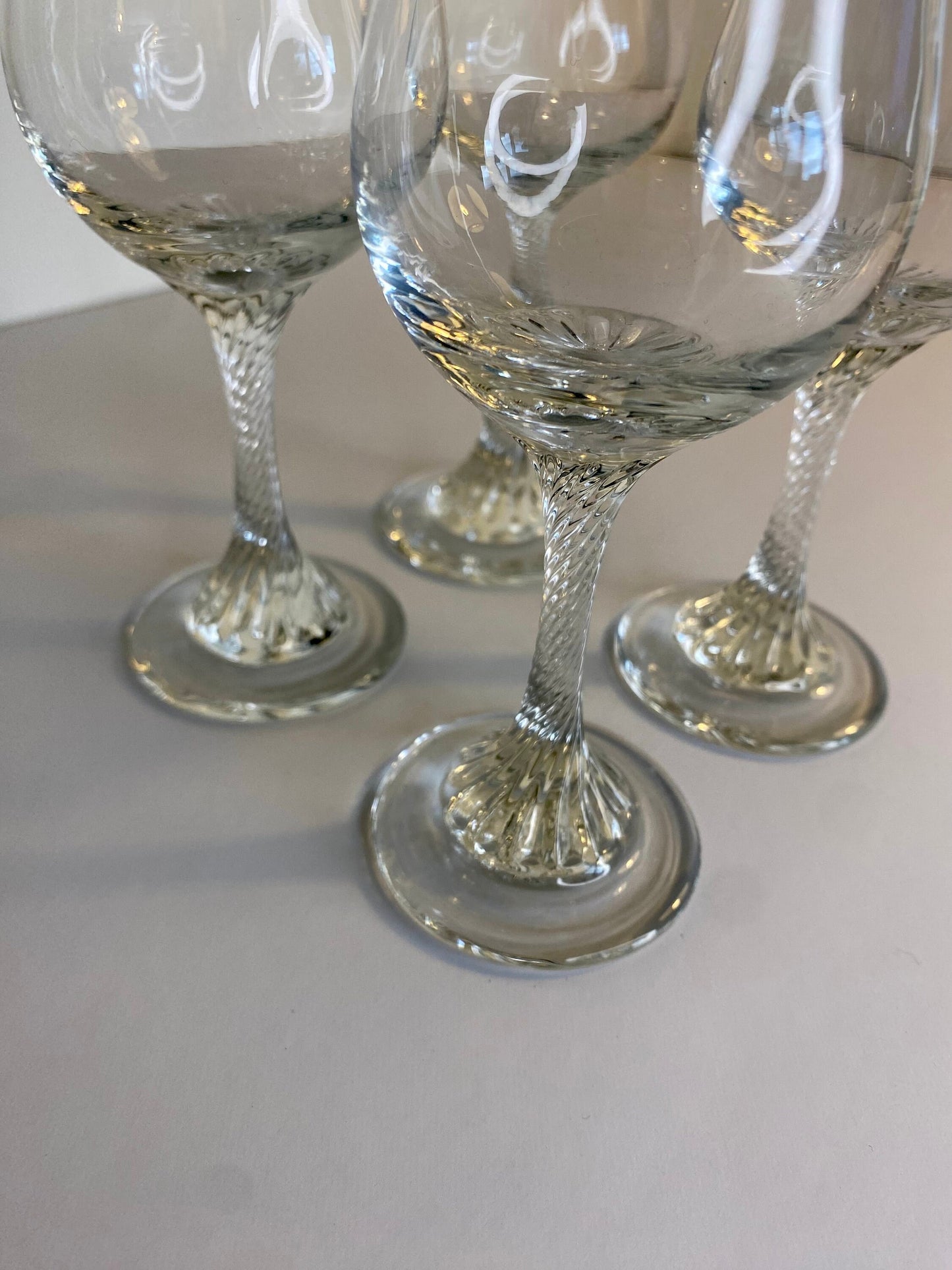 Set of 4 Swirl-Stem Pressed Glass Wine Goblets, Mid-Century Style - The Estate