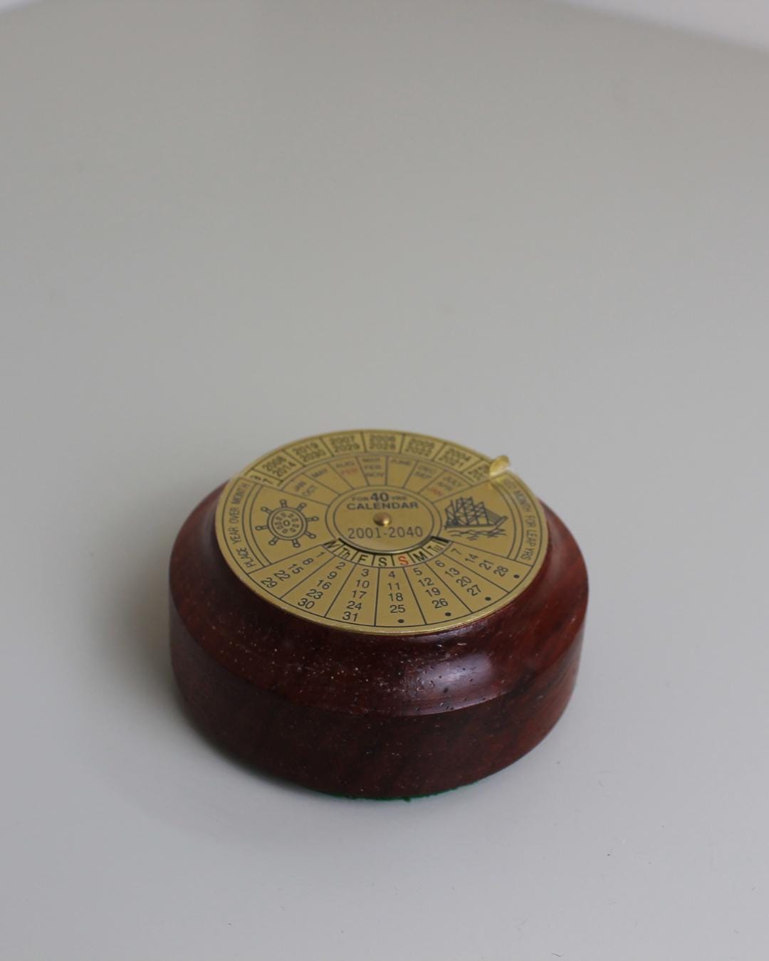 Brass & Wood Perpetual Desk Calendar – 2001–2040 Rotary Calendar - The Estate