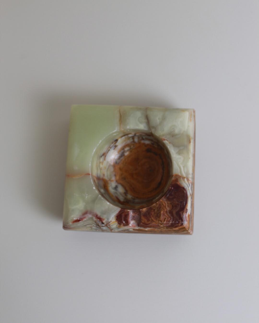 Polished Onyx Stone Ashtray or Trinket Dish, Mid-Century Square Form - The Estate