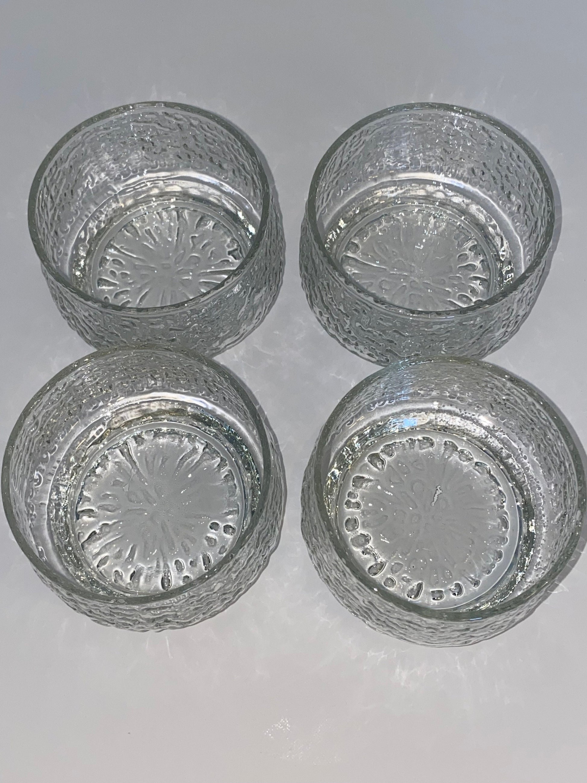 Set of 4 Textured Glass Dessert Bowls, Brutalist Style, Stackable 1970s Glasswar - The Estate