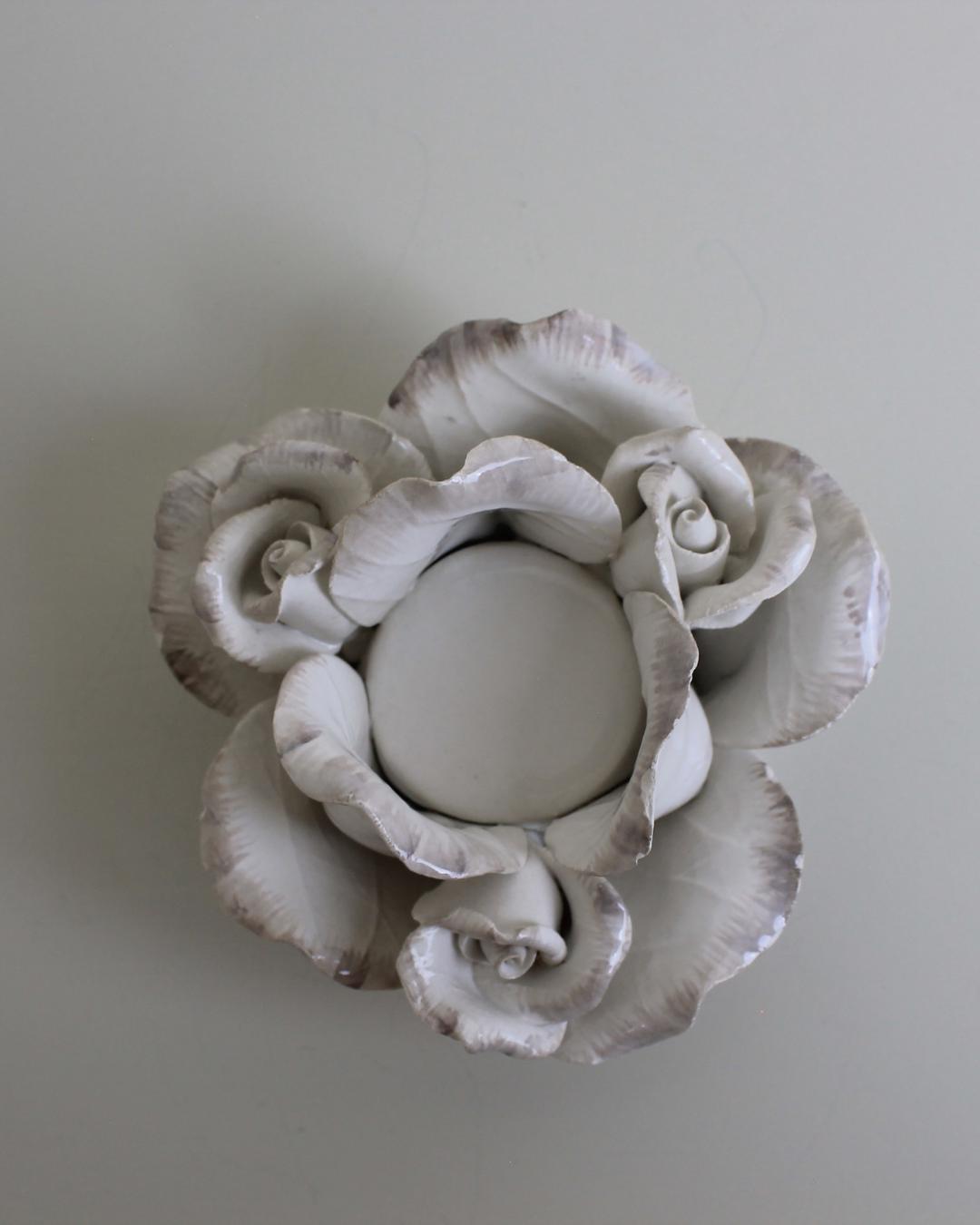 Porcelain Rose Tealight Holder in Sculptural Petal Form | 1980s Romantic Style - The Estate