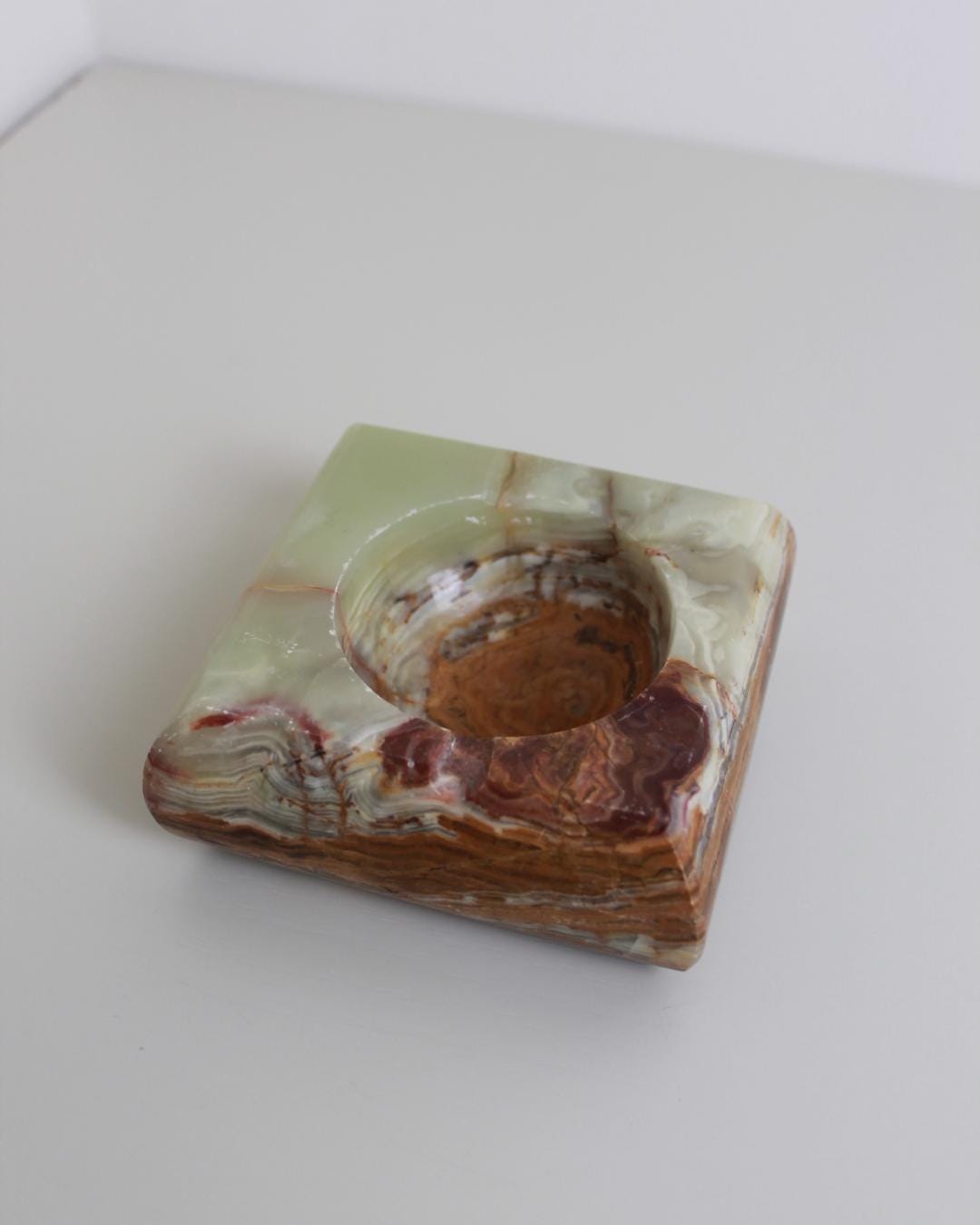 Polished Onyx Stone Ashtray or Trinket Dish, Mid-Century Square Form - The Estate