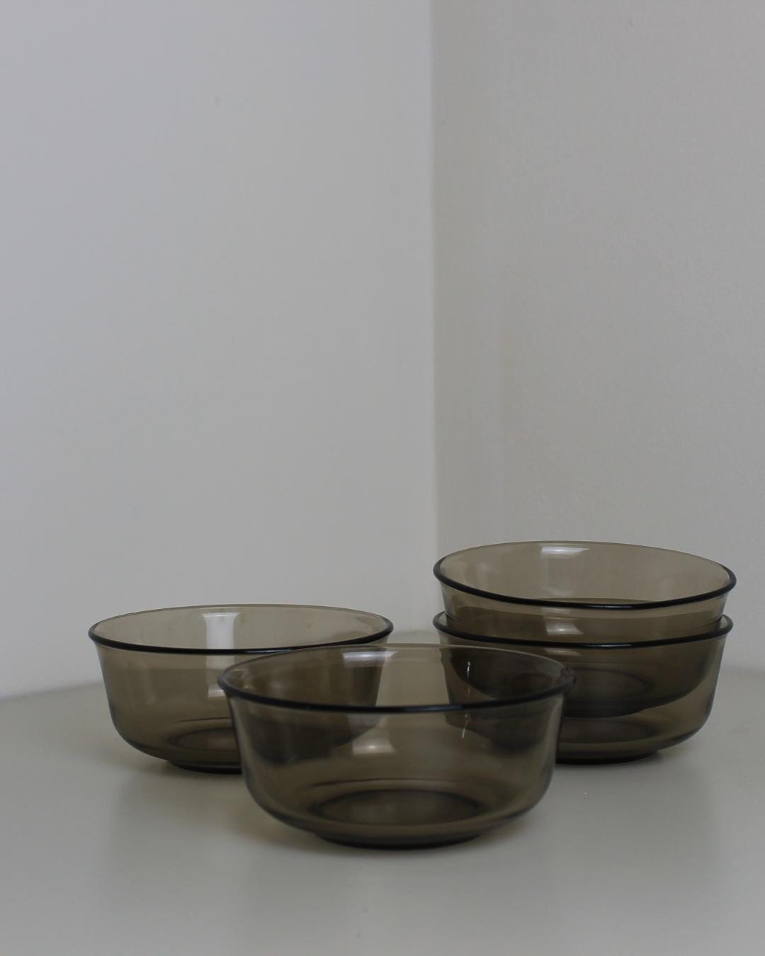 Set of 4 Arcoroc Smoked Glass Bowls – French 1980s Dessert or Snack Dishes - The Estate