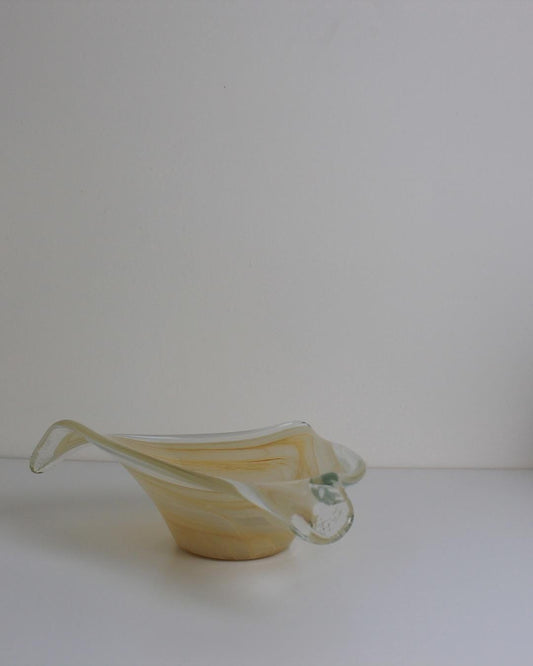 Murano-Style Swirled Glass Triangular Bowl – Amber & White – Mid-Century Modern - The Estate