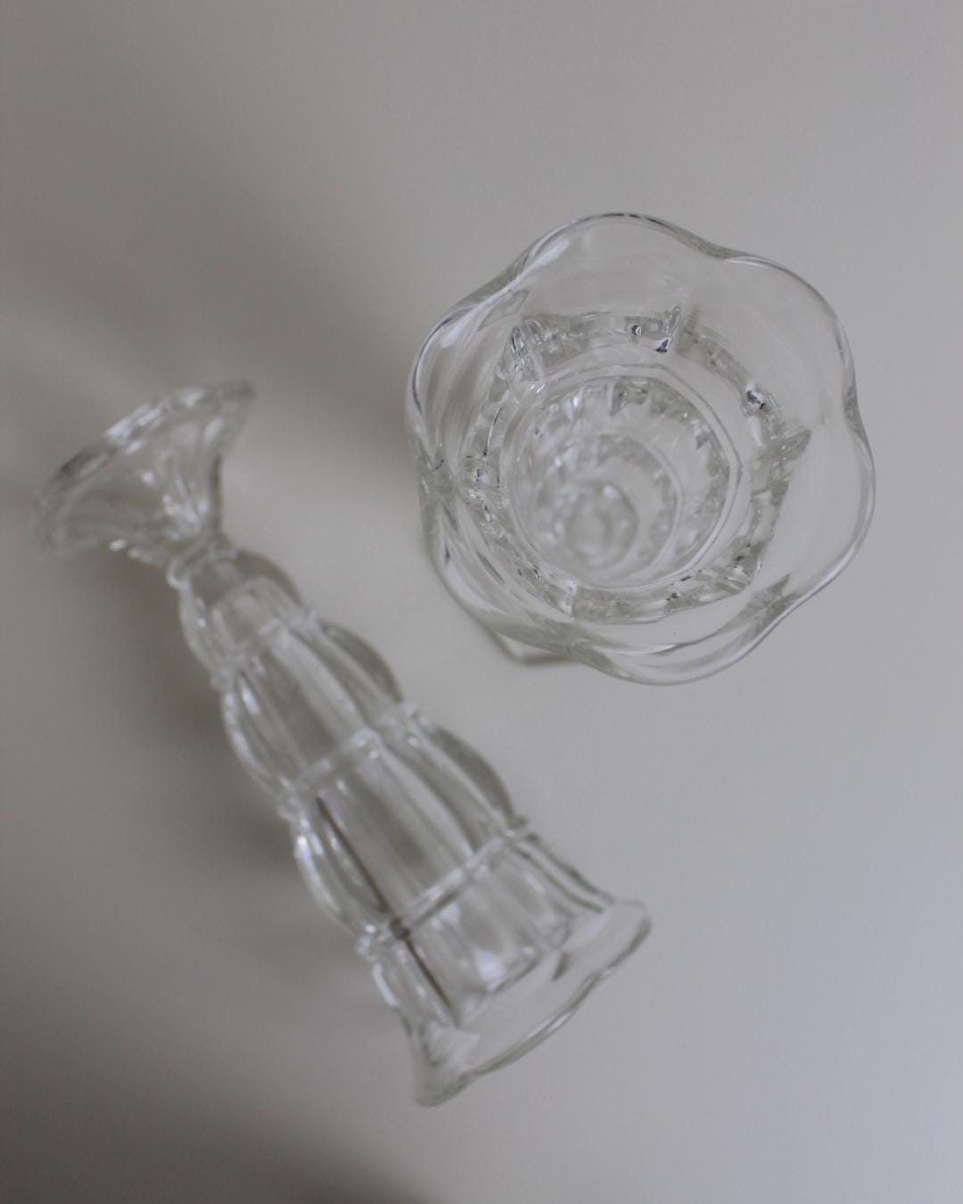 Pressed Glass Pedestal Vases with Scalloped Rims – Pair, c.1940s–60s - The Estate