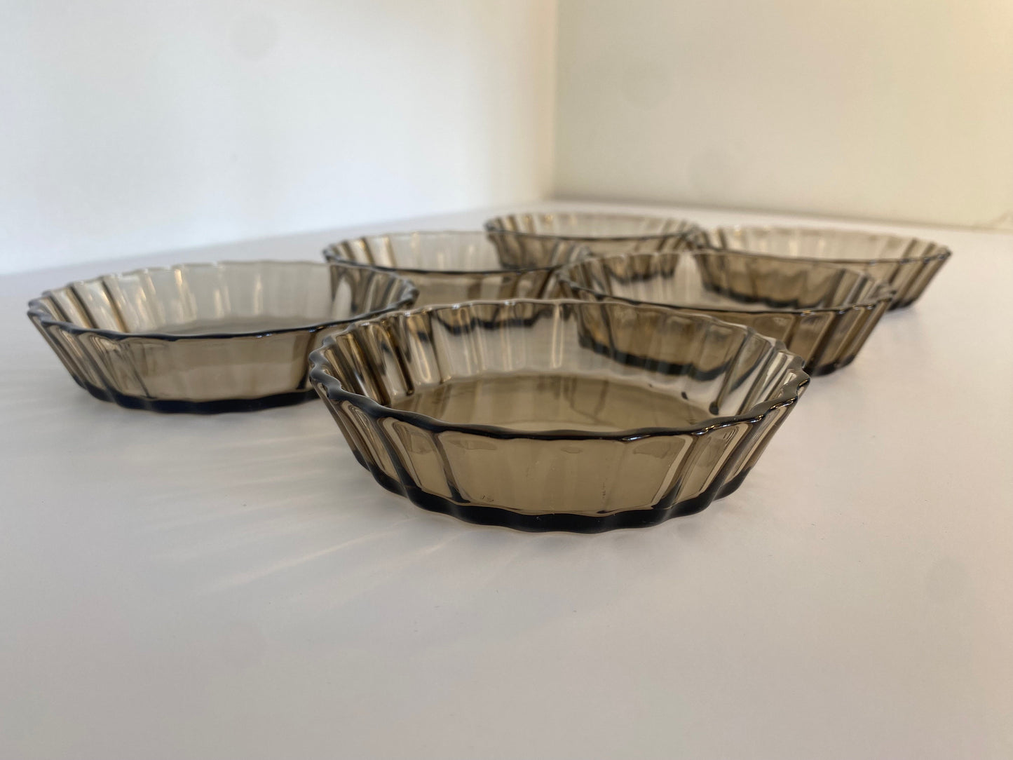 Set of 6 Arcopal Smoked Glass Tartlet Dishes, French 1970s Flan Bakeware - The Estate