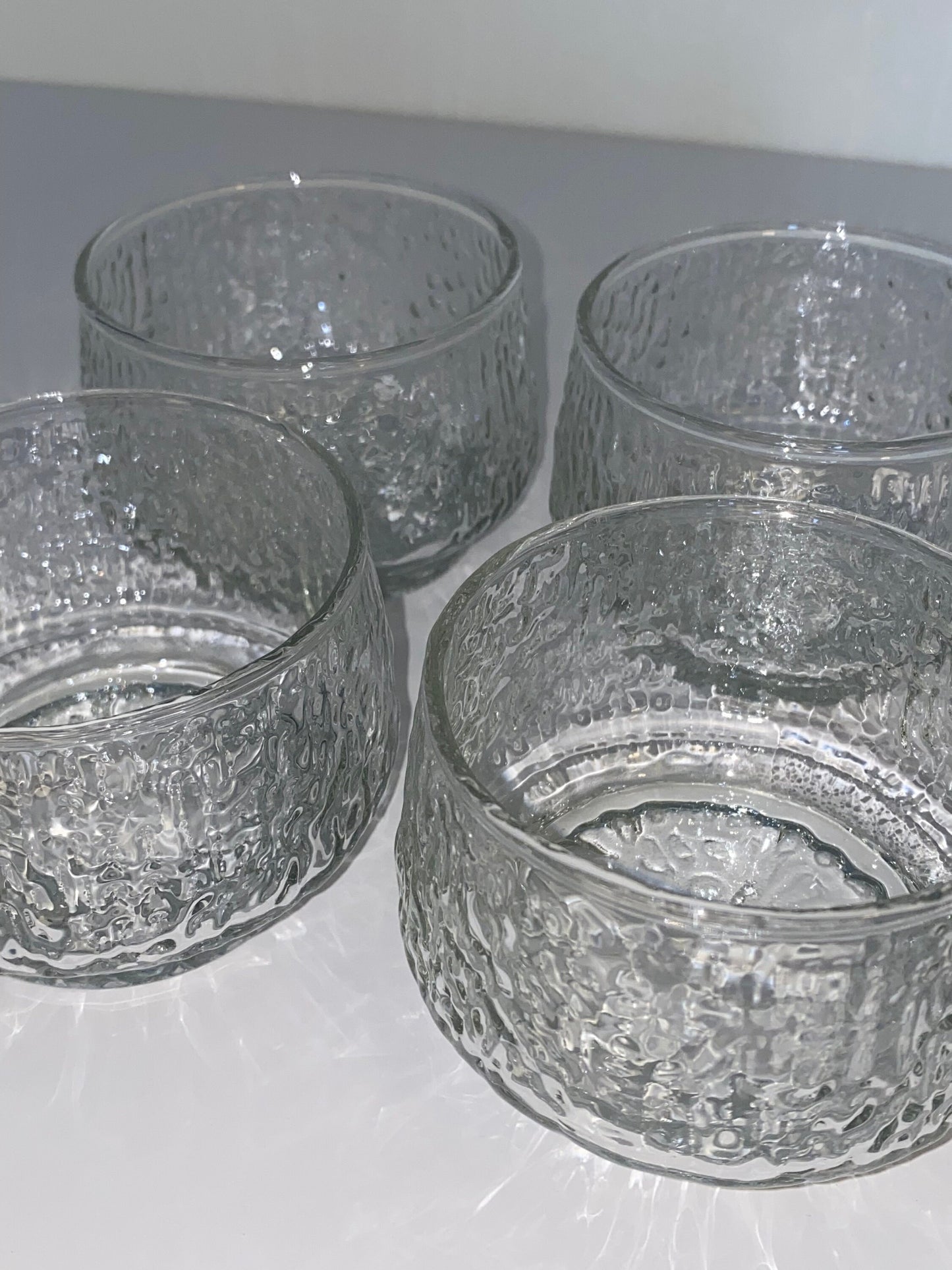 Set of 4 Textured Glass Dessert Bowls, Brutalist Style, Stackable 1970s Glasswar - The Estate