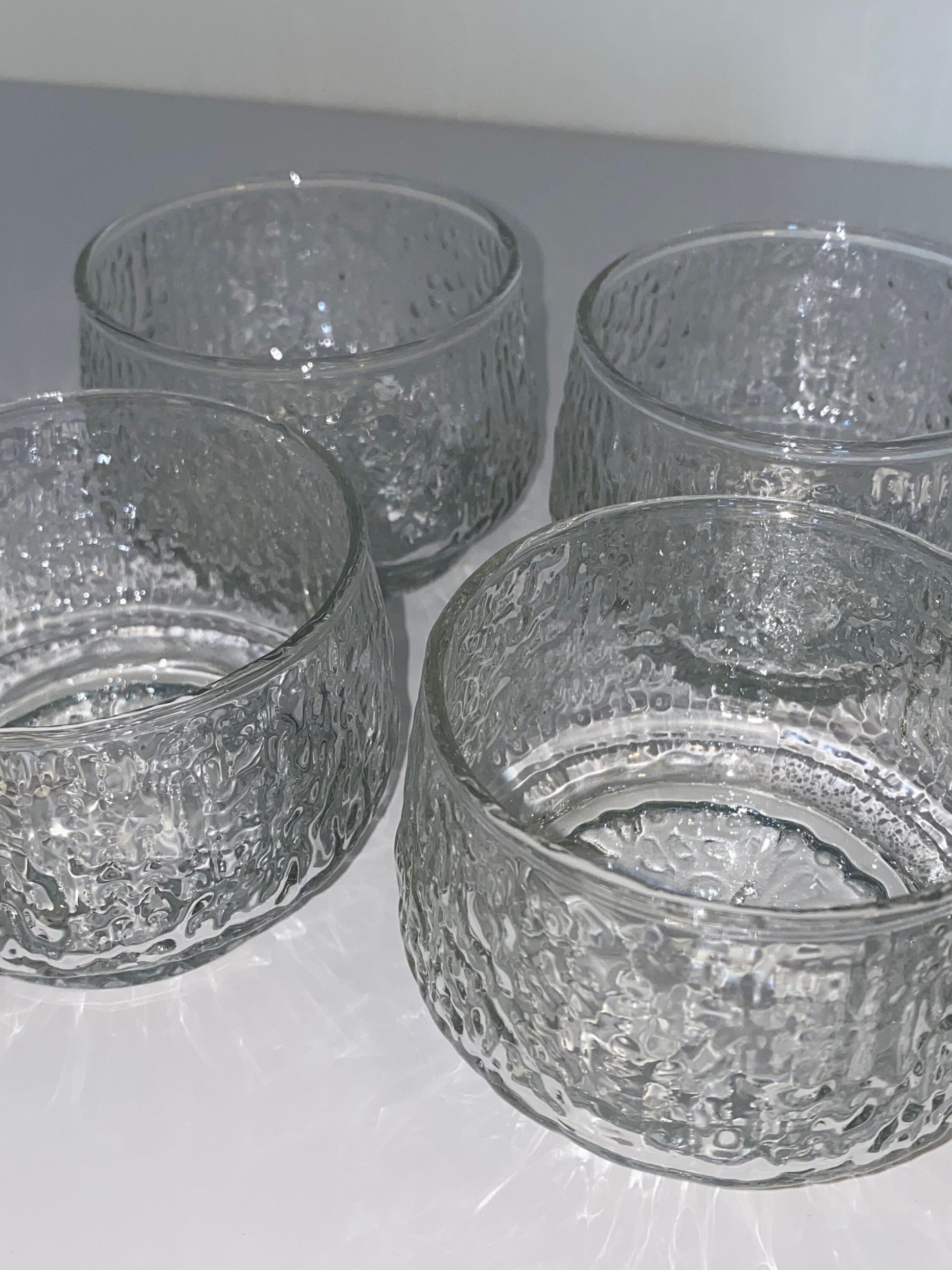 Set of 4 Textured Glass Dessert Bowls, Brutalist Style, Stackable 1970s Glasswar - The Estate