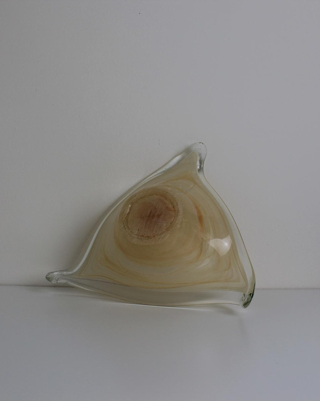 Murano-Style Swirled Glass Triangular Bowl – Amber & White – Mid-Century Modern - The Estate