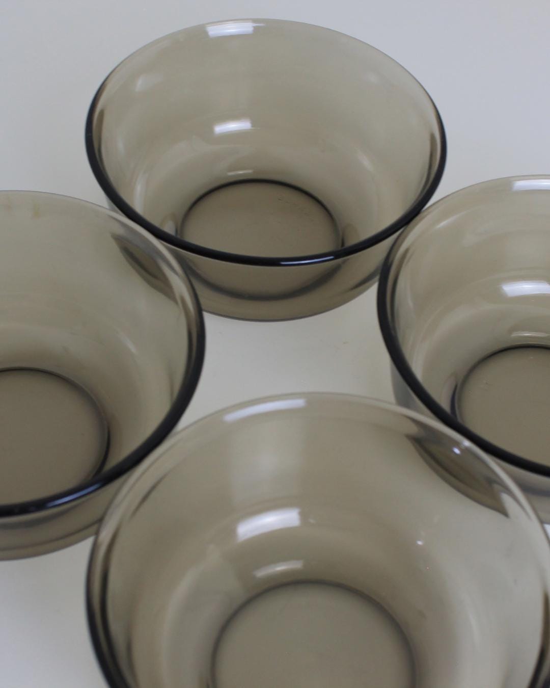 Set of 4 Arcoroc Smoked Glass Bowls – French 1980s Dessert or Snack Dishes - The Estate