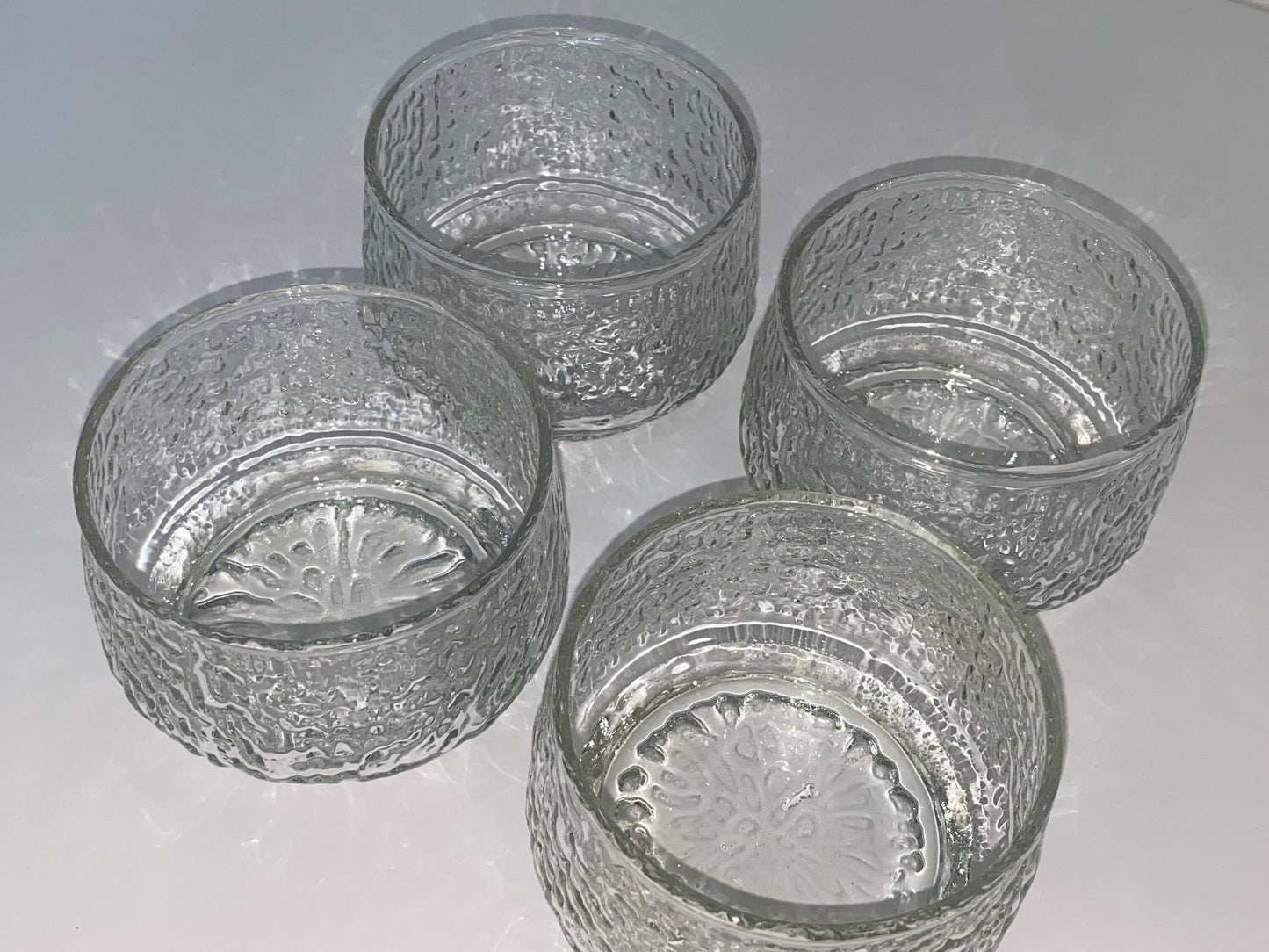 Set of 4 Textured Glass Dessert Bowls, Brutalist Style, Stackable 1970s Glasswar - The Estate
