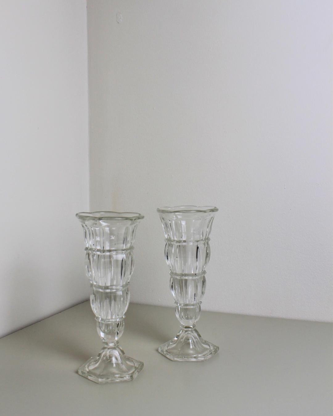 Pressed Glass Pedestal Vases with Scalloped Rims – Pair, c.1940s–60s - The Estate