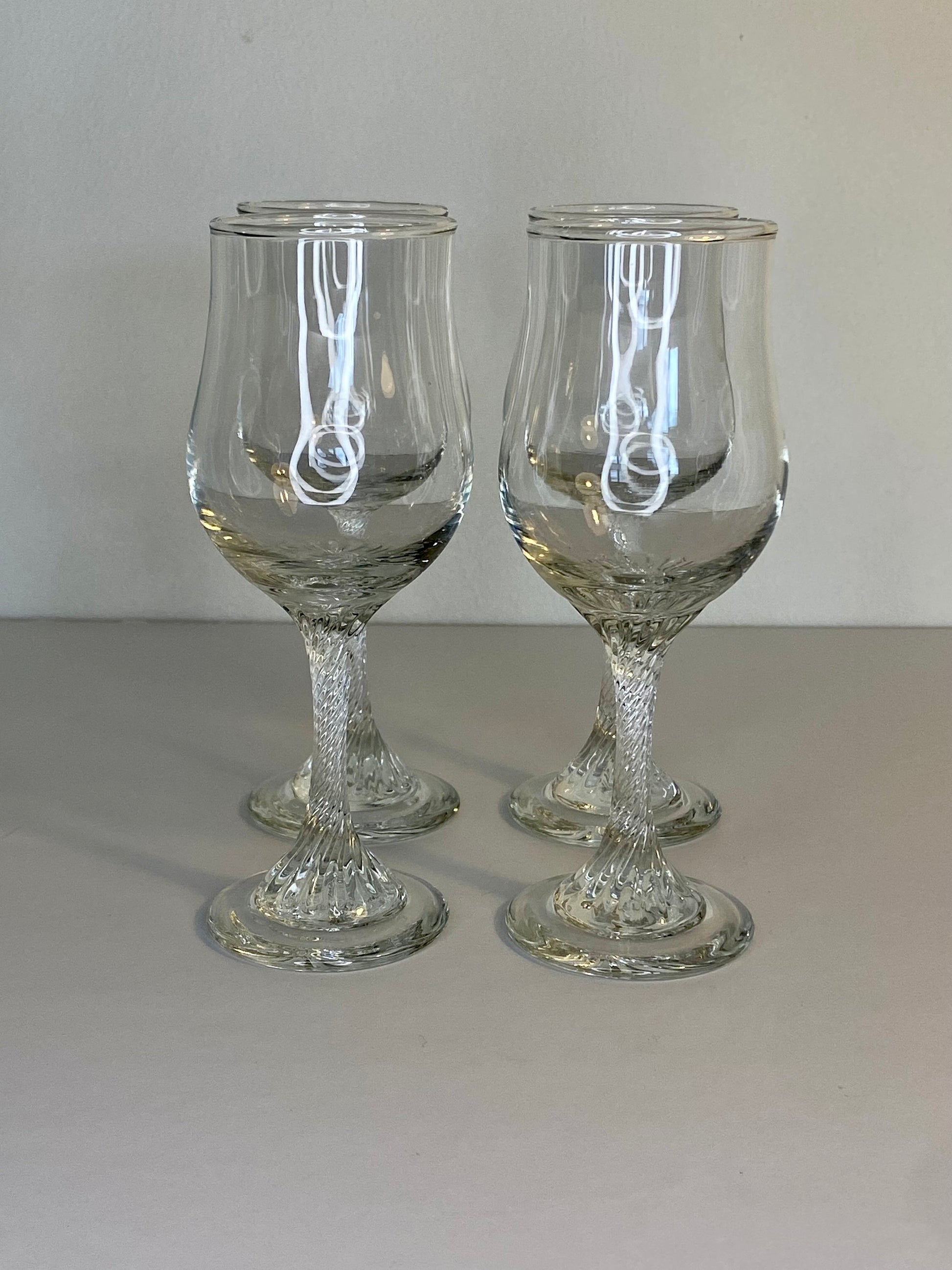Set of 4 Swirl-Stem Pressed Glass Wine Goblets, Mid-Century Style - The Estate