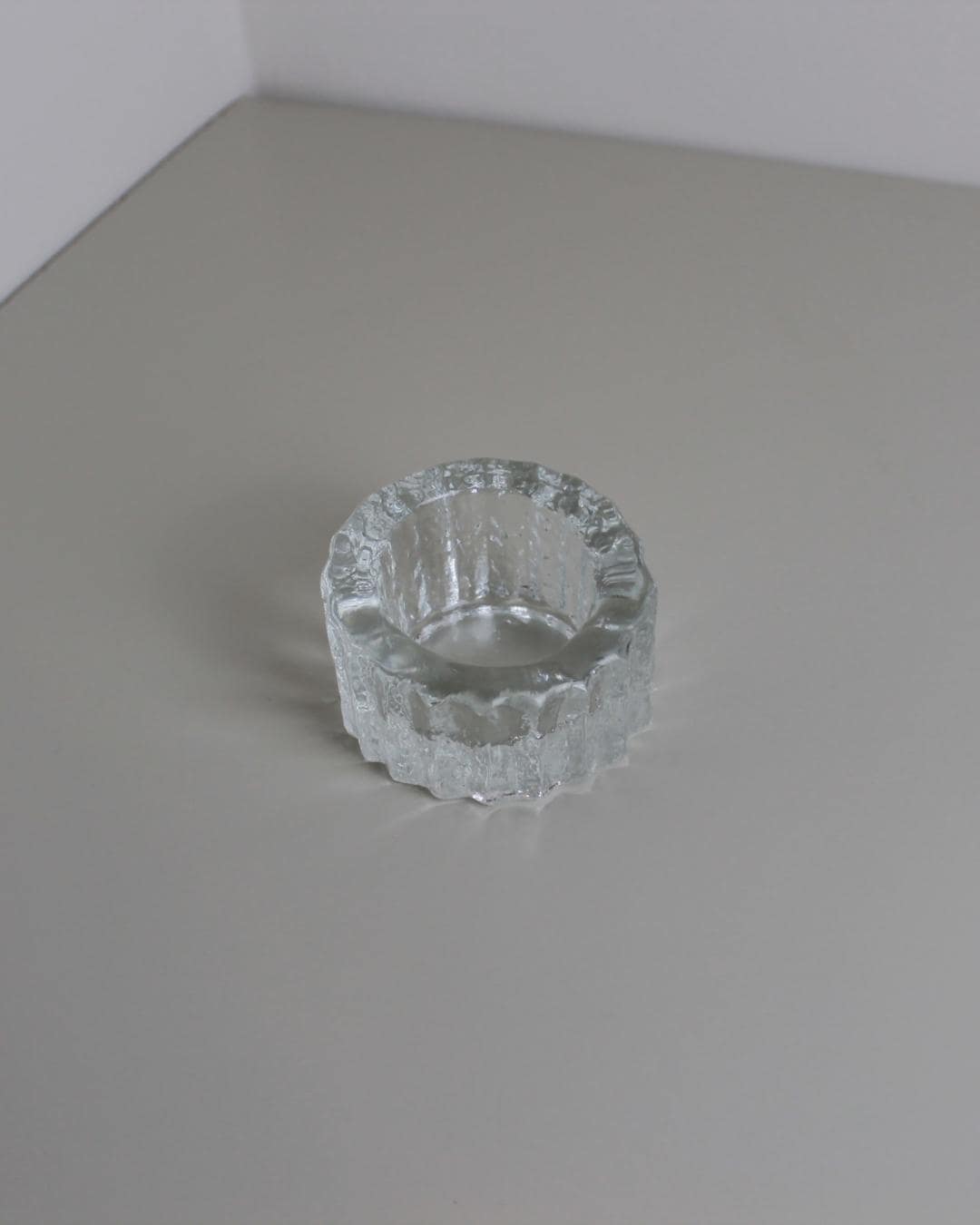 Scandinavian Pressed Glass Tealight Holder – Brutalist Textured Design, 1960s - The Estate
